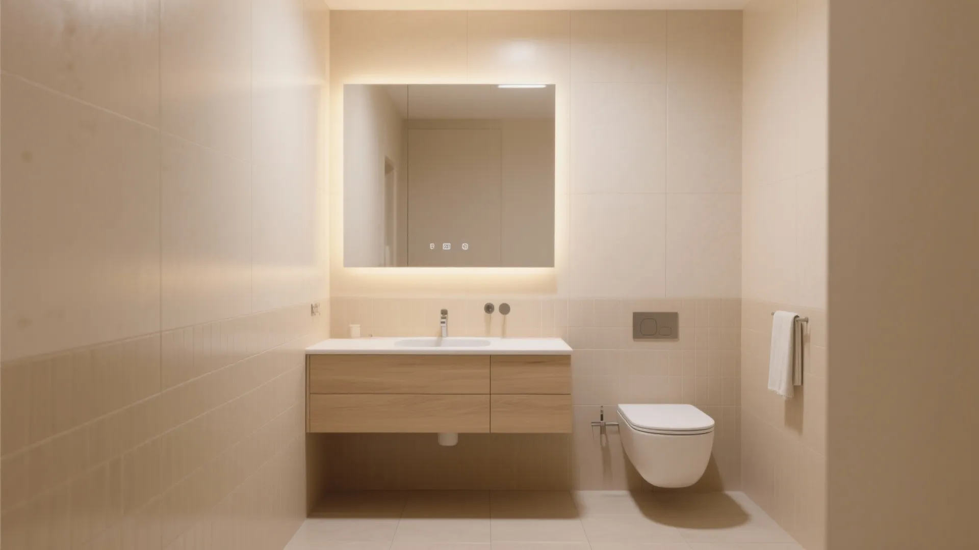 Layered minimalism with tonal beige tiles