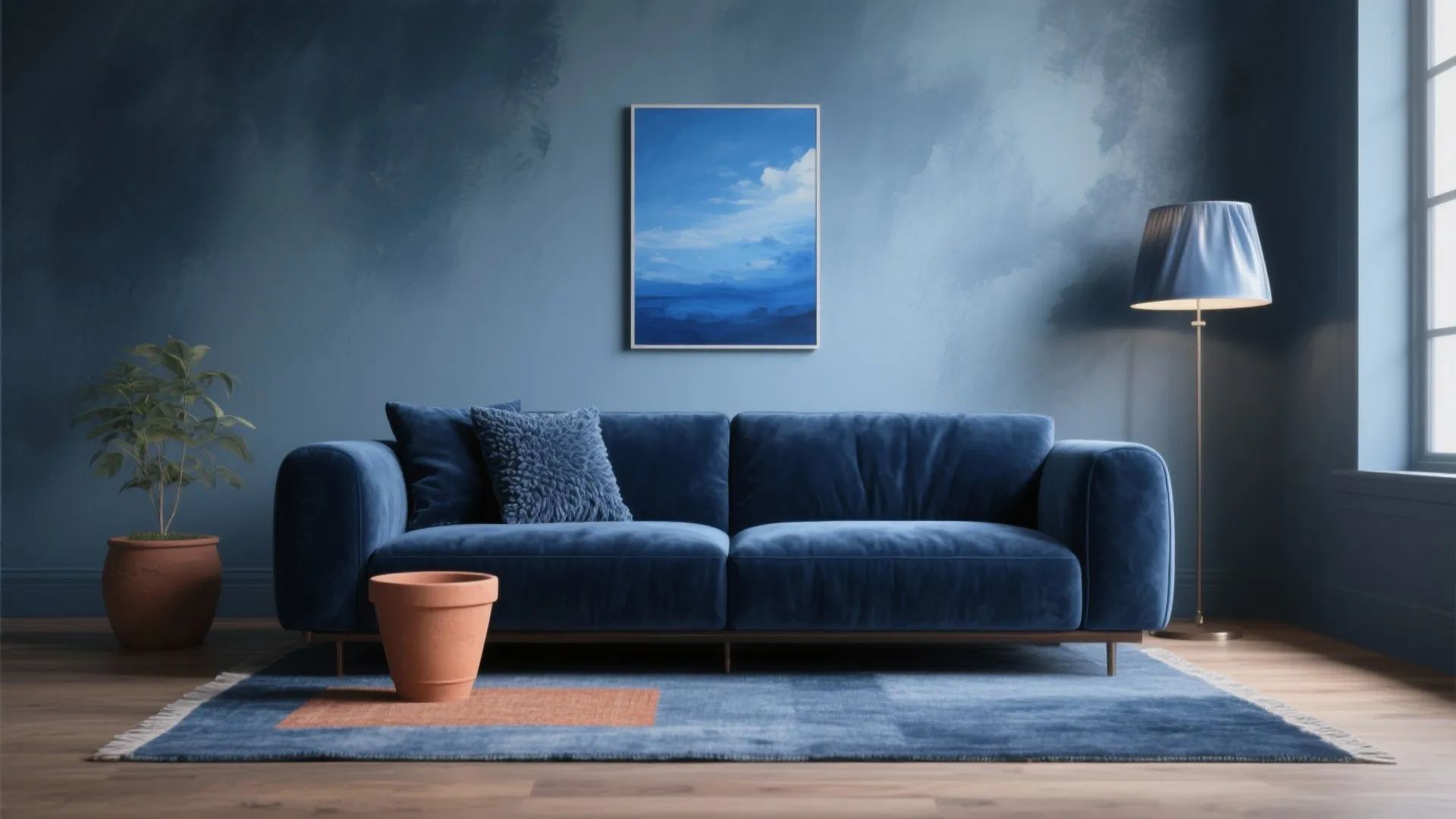 Tonal blues: walls, rugs, and art in a monochrome story