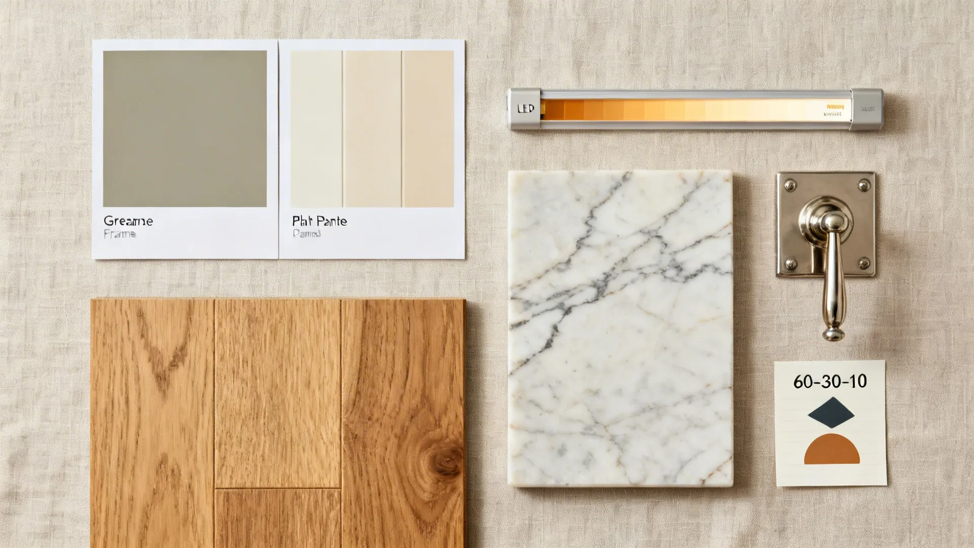 Soft tonal pairing: greige frames with pale beige panels