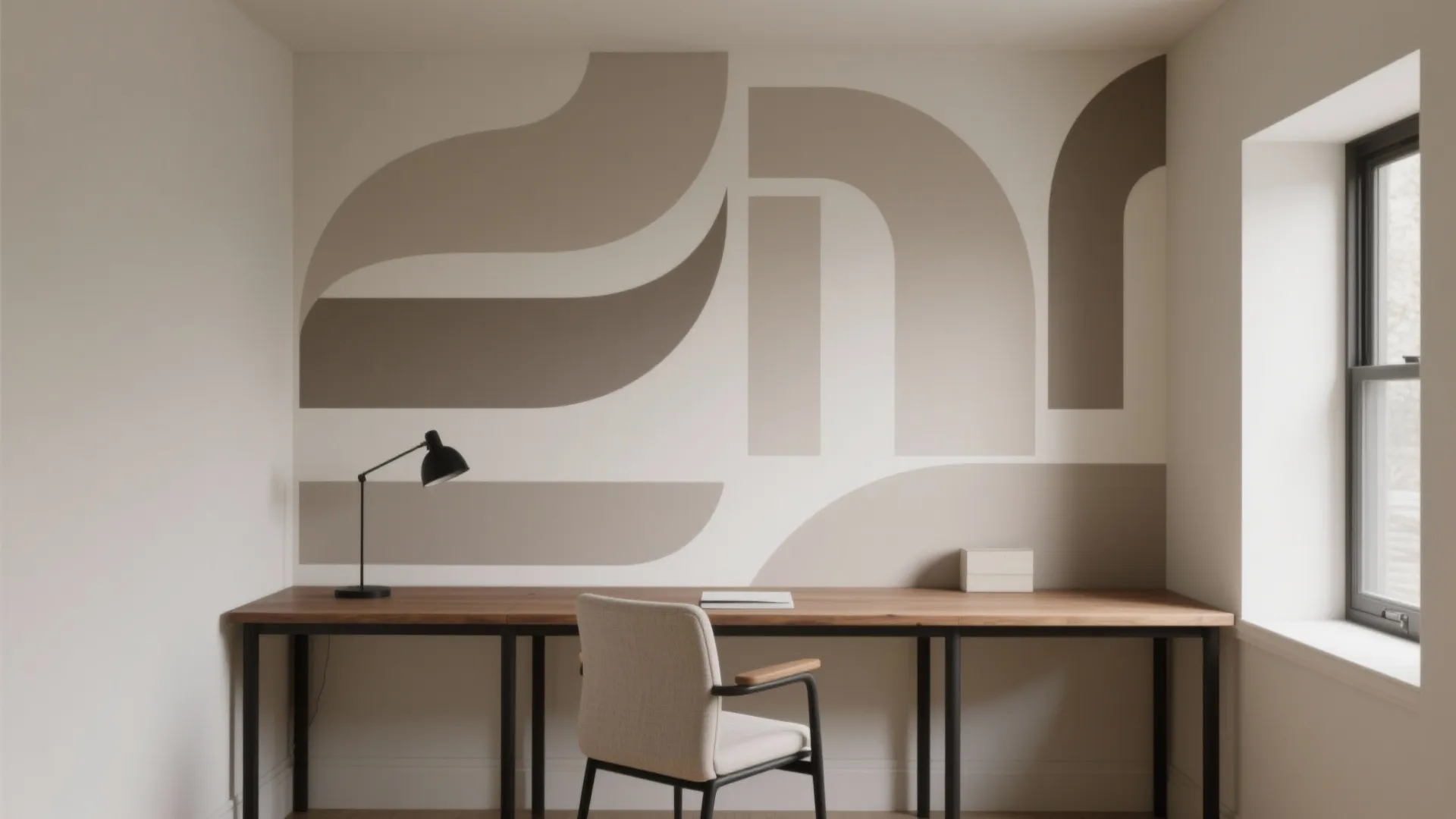 Tone-on-tone geometric mural for gentle structure