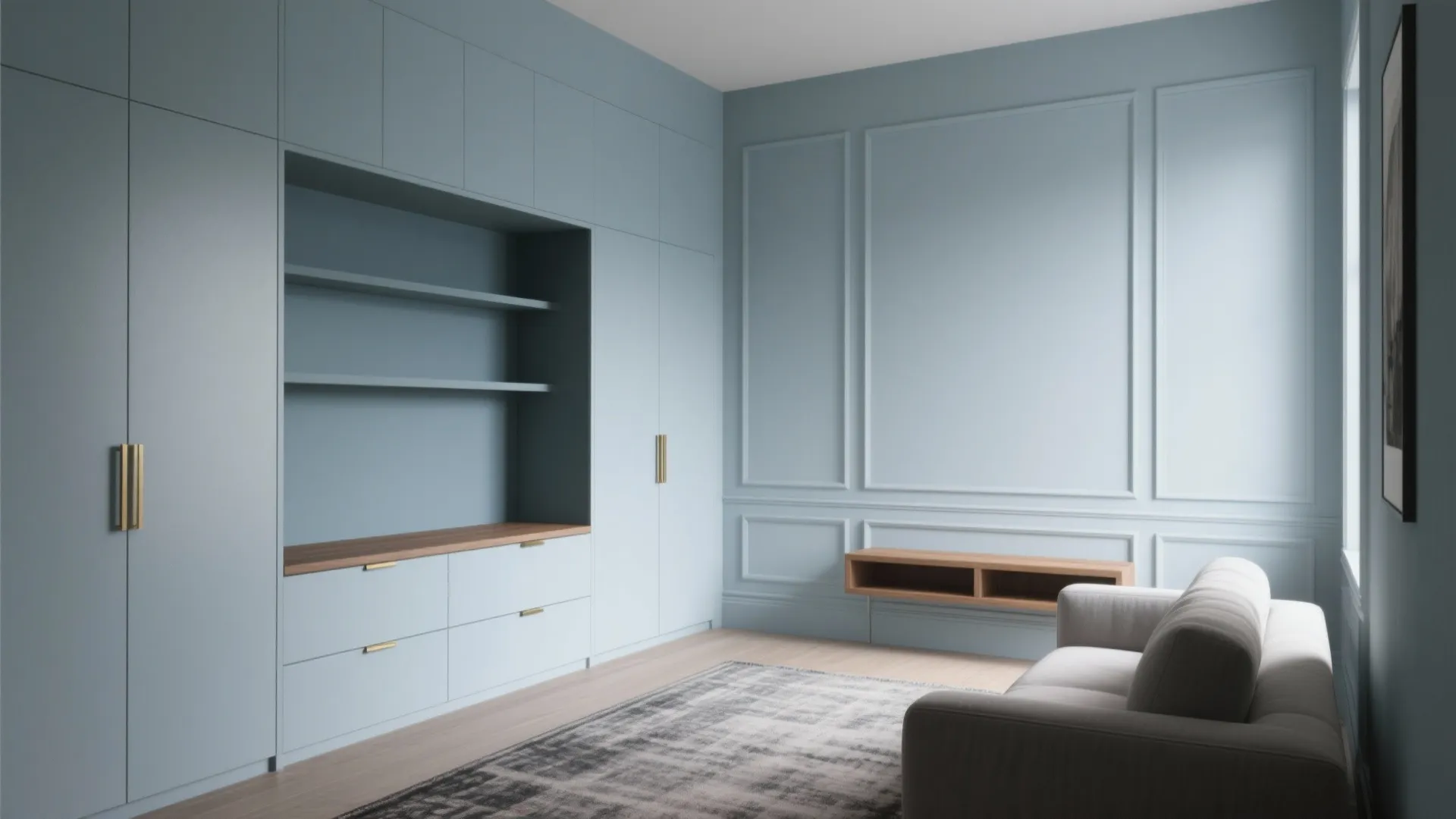 1. Go tonal: layered light gray-blue with varying depths