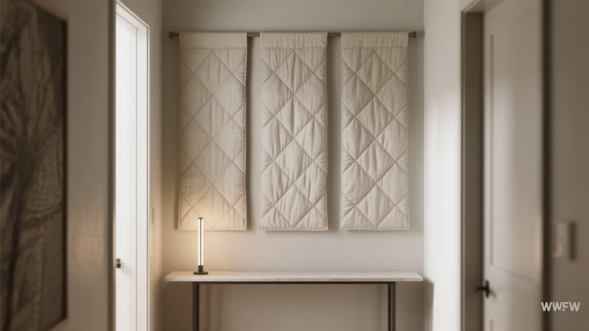 Minimalist quilted panels with tonal stitching
