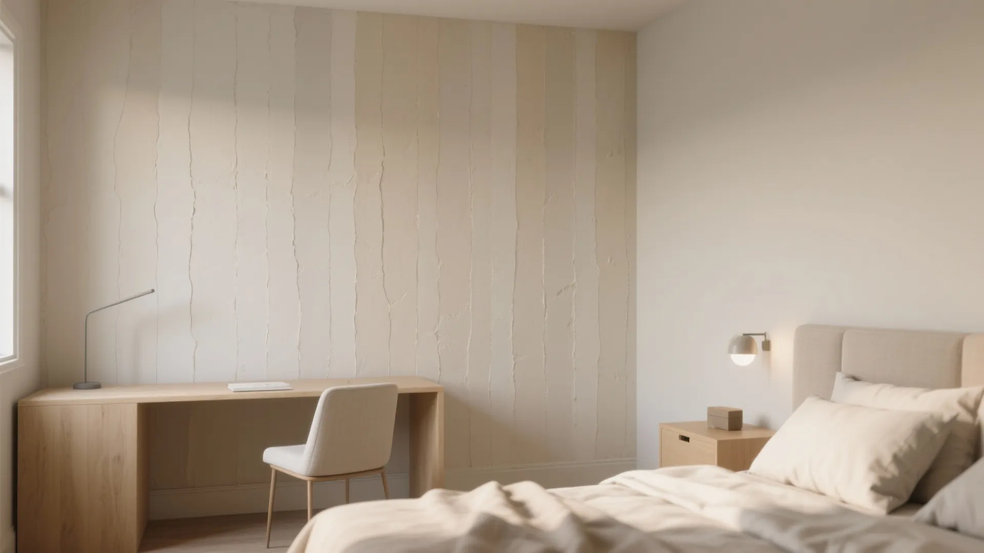 Tone-on-tone trowel finishes and layered neutrals