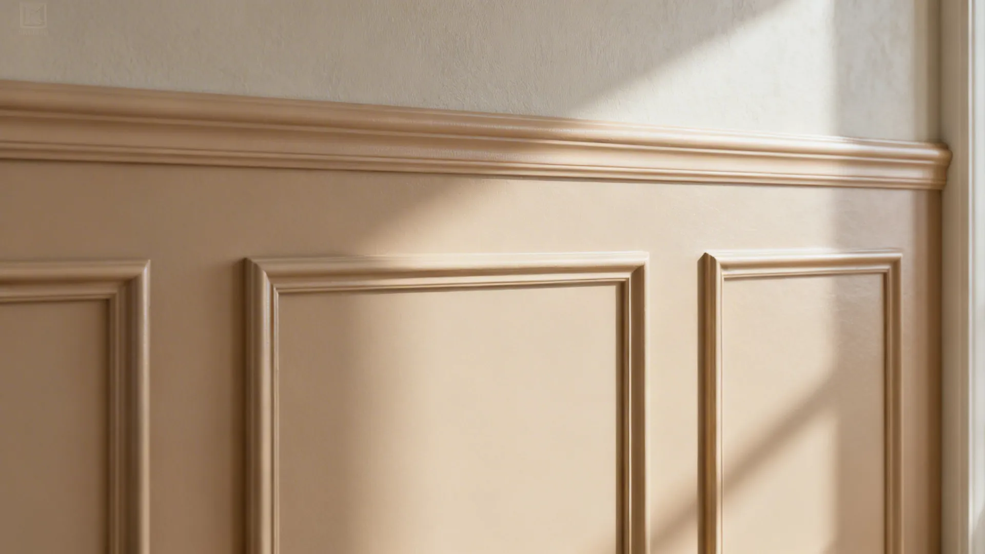 Interior wall panel featuring beige decorative frames with soft sunlight casting shadows across the surface