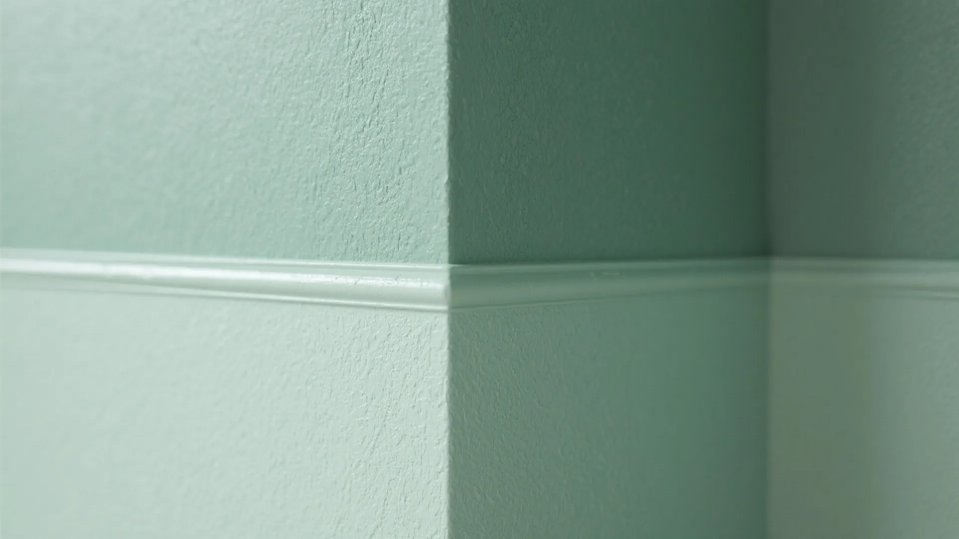 Close up of mint green wall panel detail showing smooth texture and horizontal line design