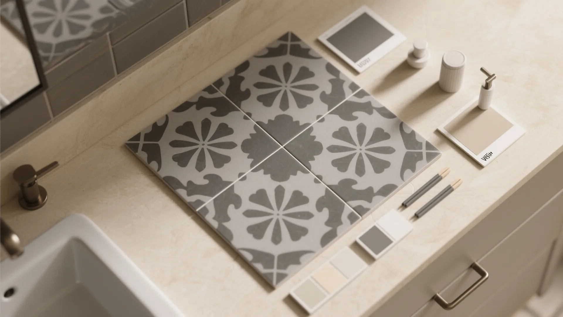 Patterned Encaustic-Look, Tone-on-Tone