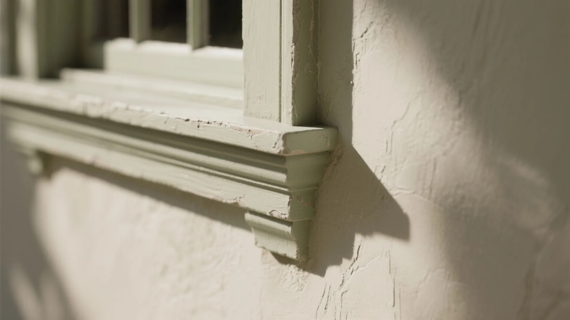 Close-up of tone-on-tone limewash trim and window reveal showing mineral texture and subtle shadowing.
