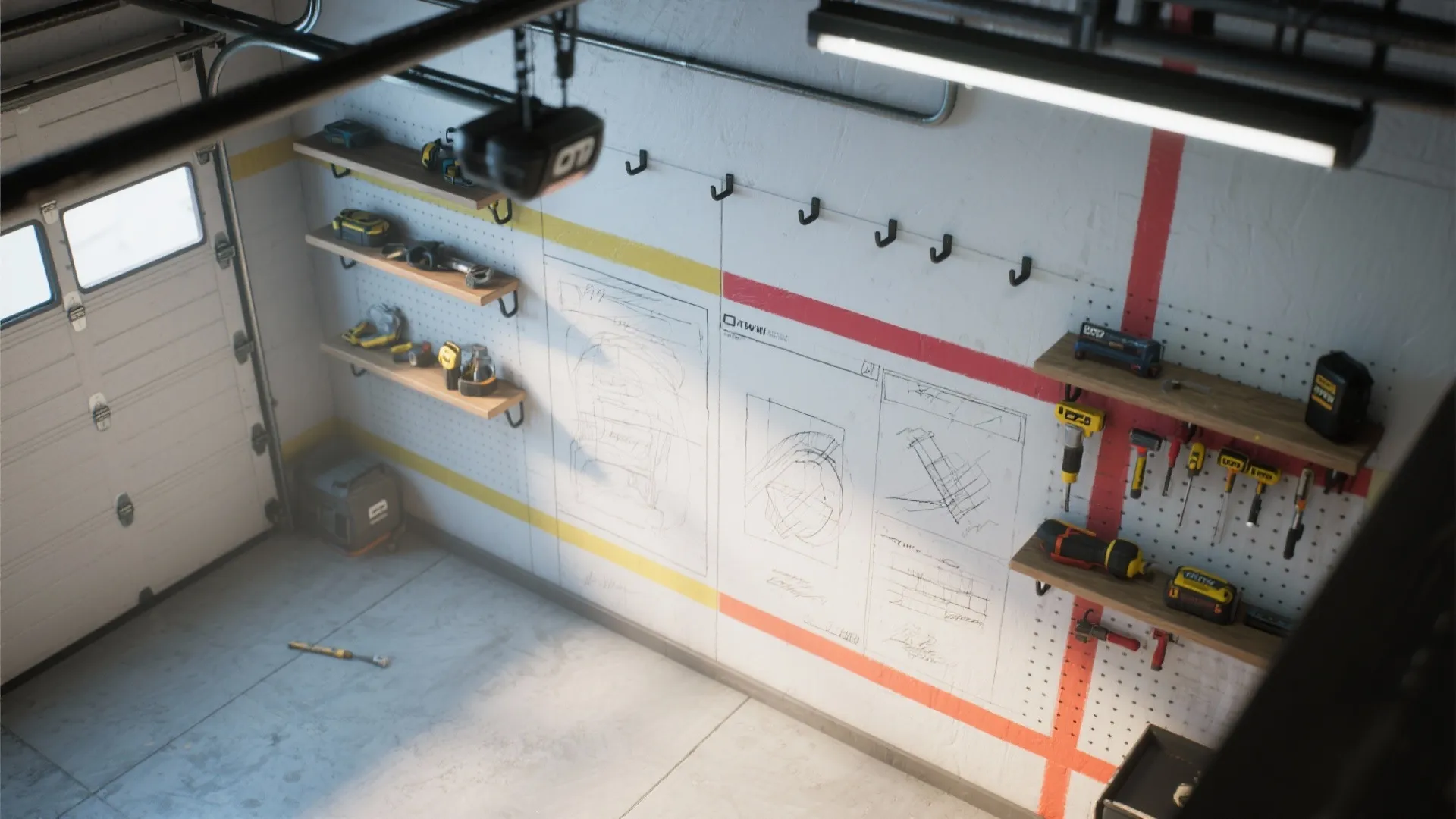 3. Paint storage zones and tool grids