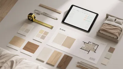 Interior Design Planning Workspace with Material Samples