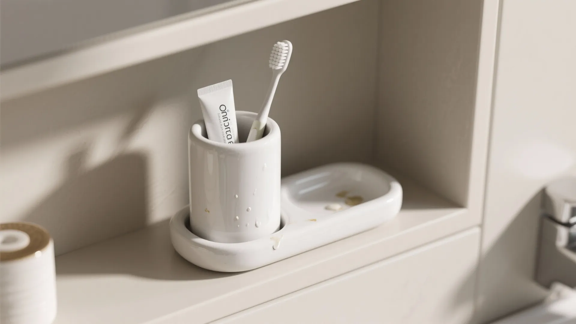 2. Ceramic Toothbrush Holder with Drip Tray