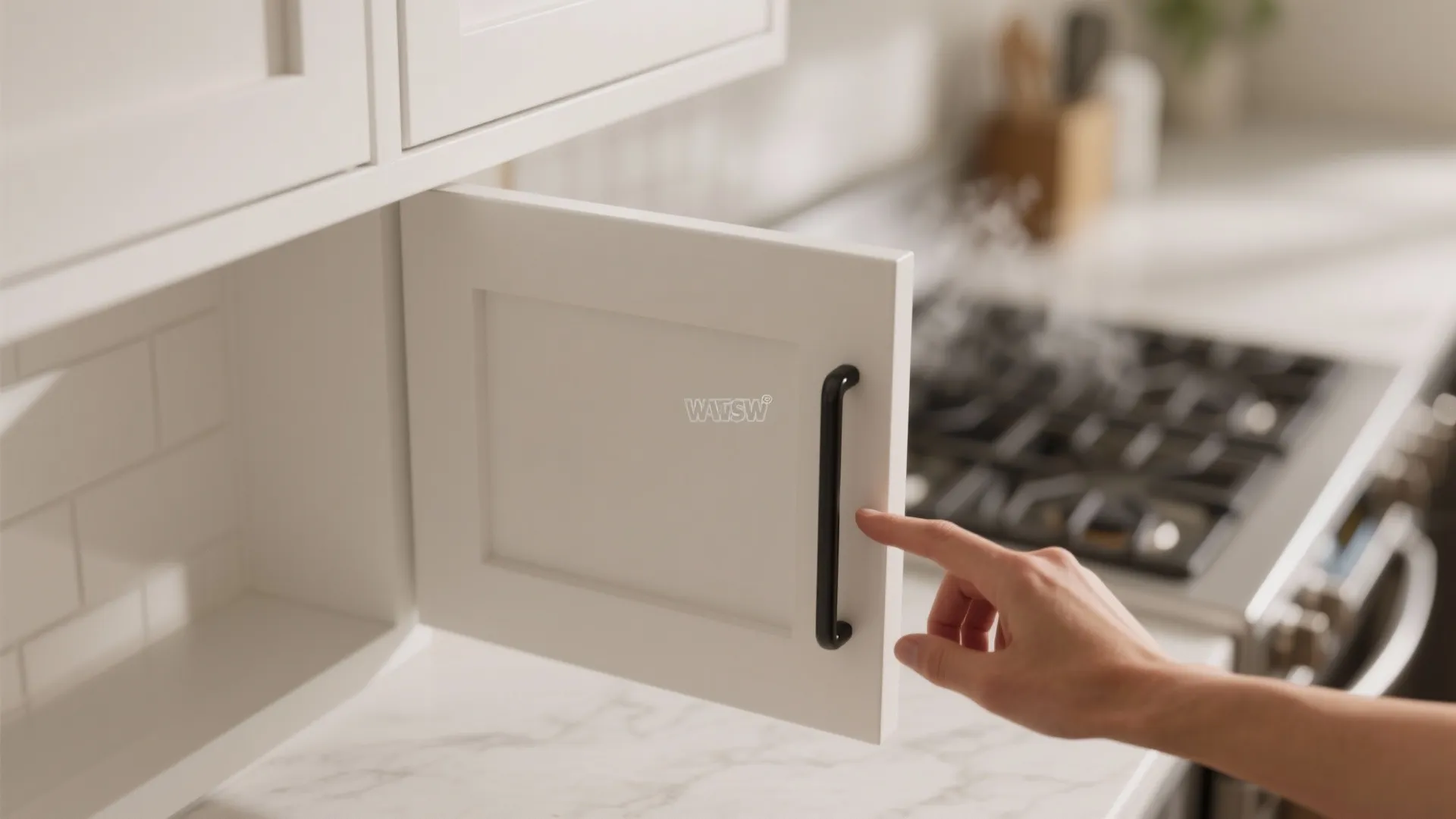 1. Top corner pull for wall cabinets