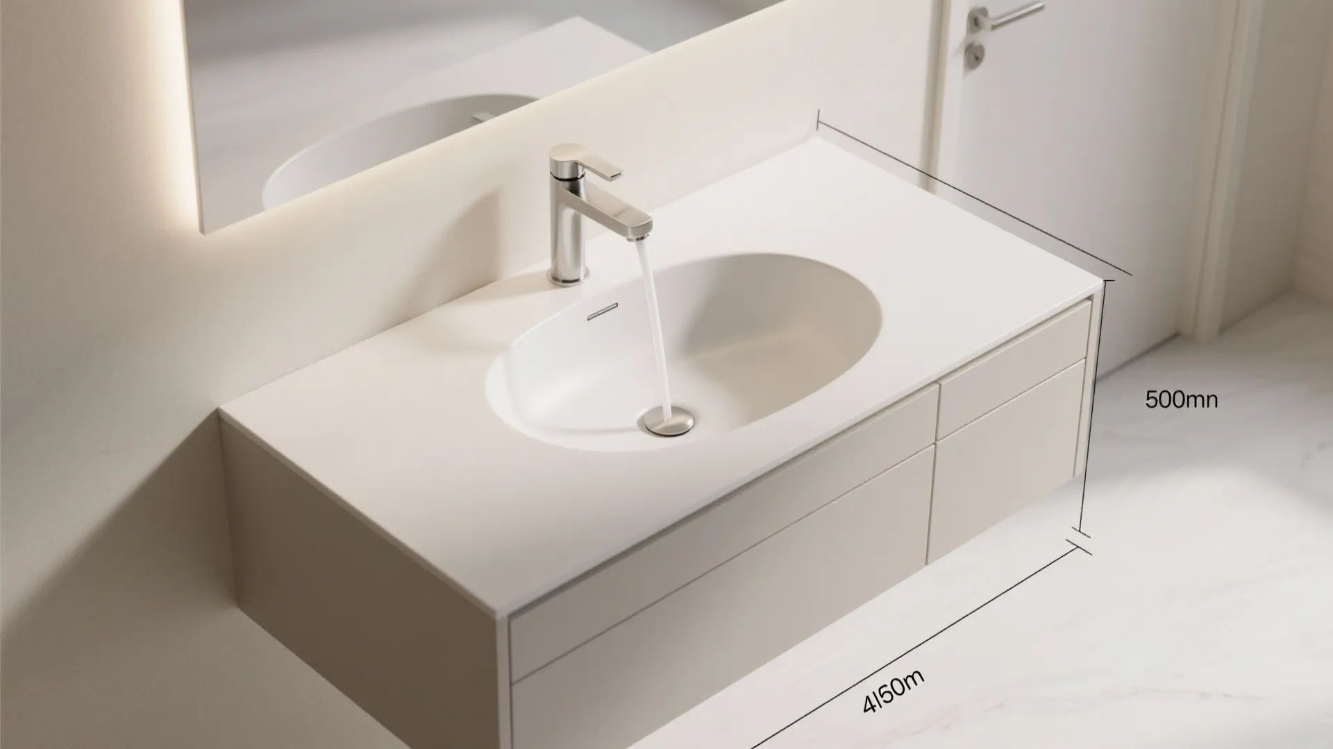 Slim countertop basin with wall-mounted faucet