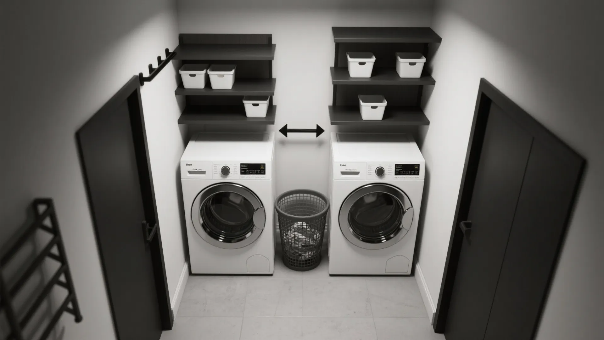 Compact Vertical Storage: Rails, Shelves, and Slim Hampers