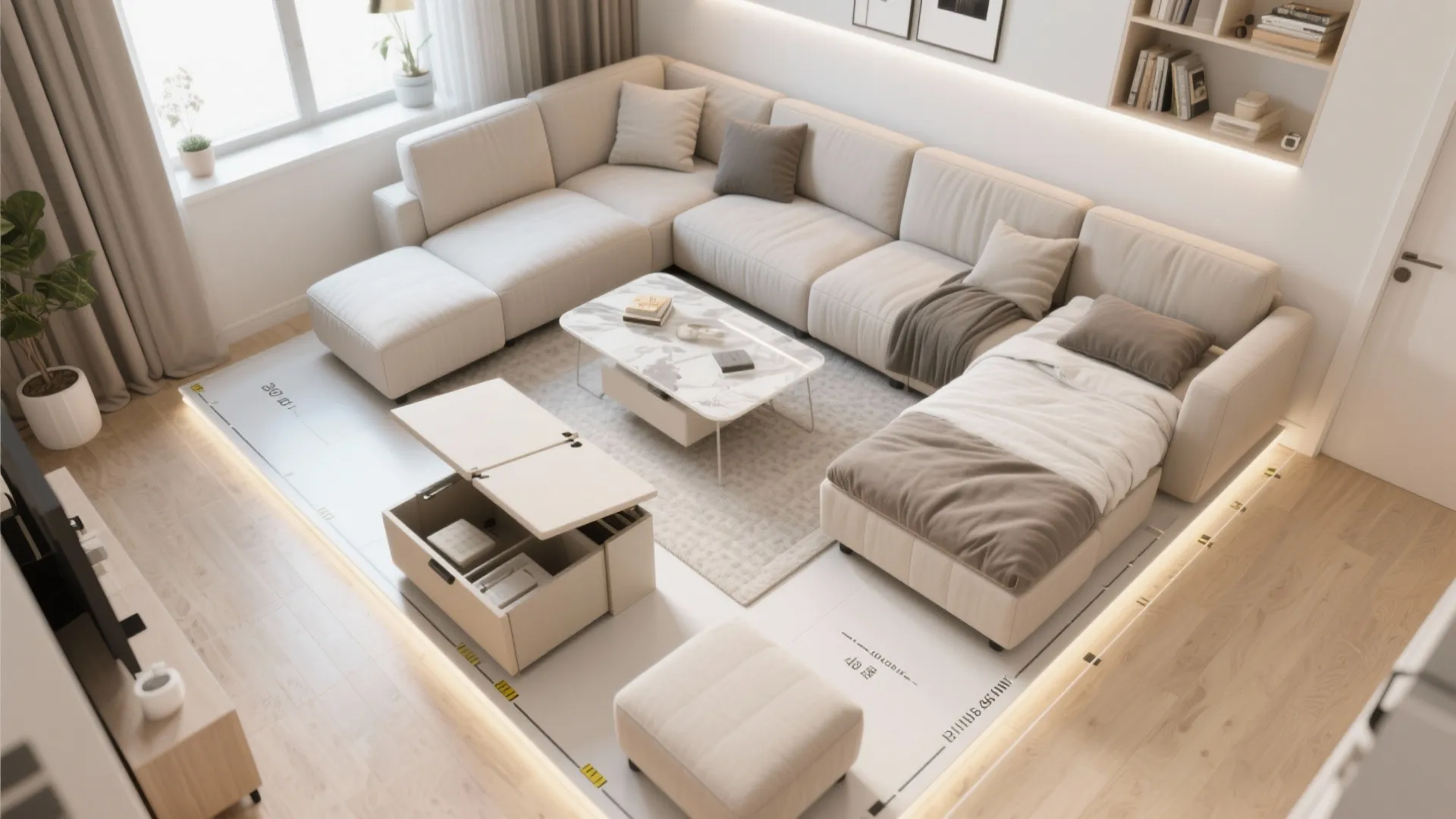 5) Modular Sections and Smart Storage Underfoot