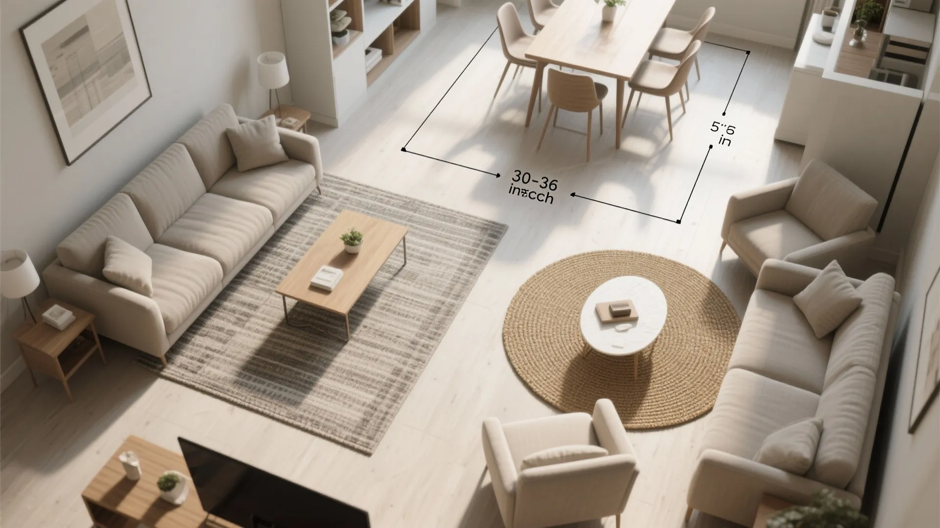 Floating Furniture + Rug Zoning