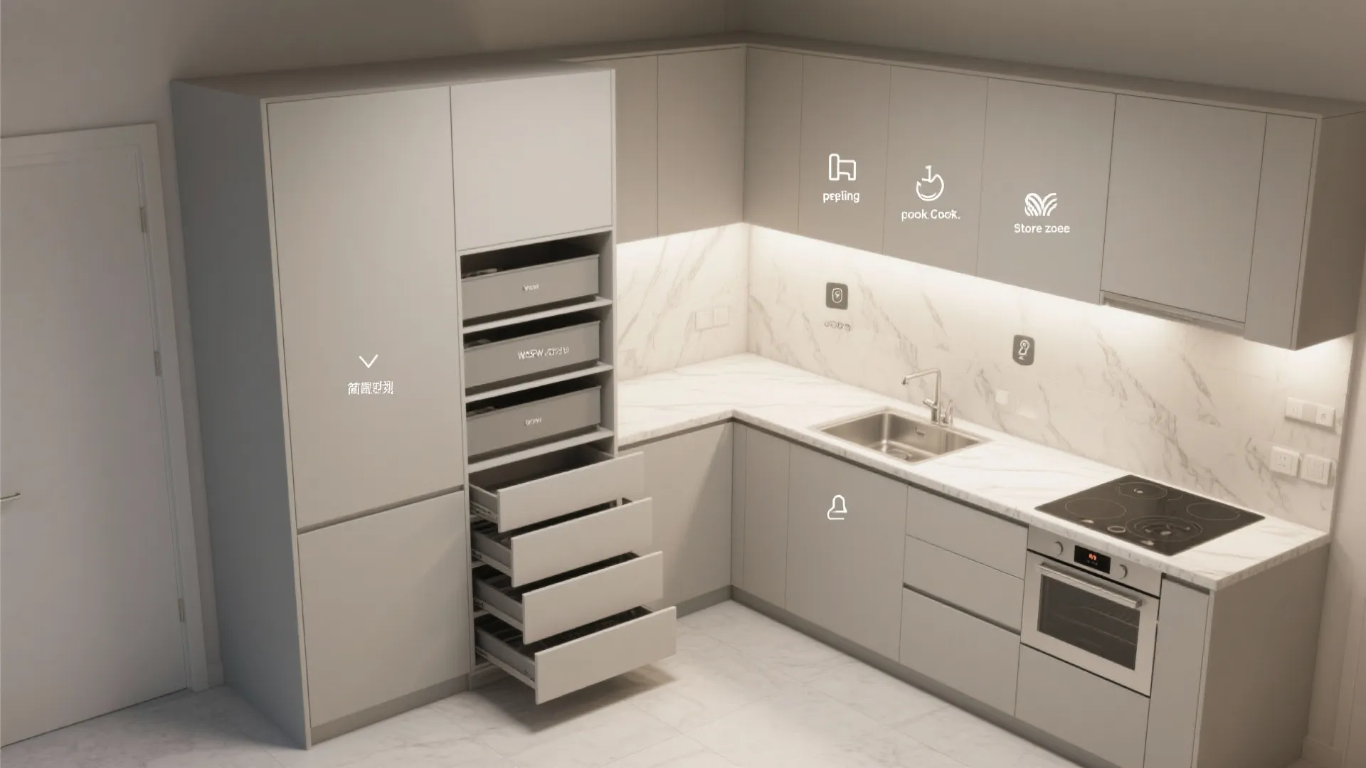 Minimalist kitchen storage for a 2 BHK