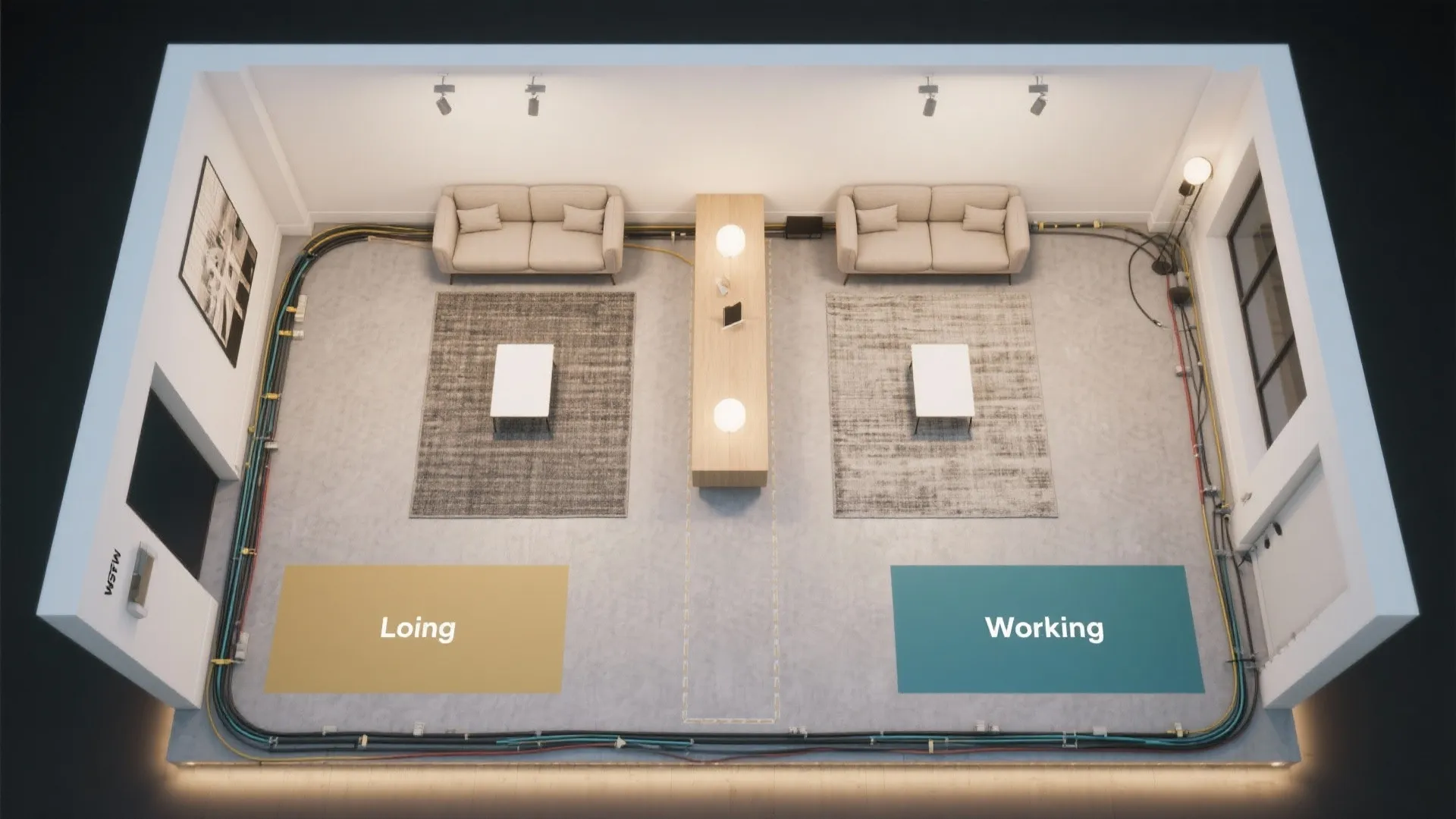 4) Back-to-Back Sofas to Split a Studio