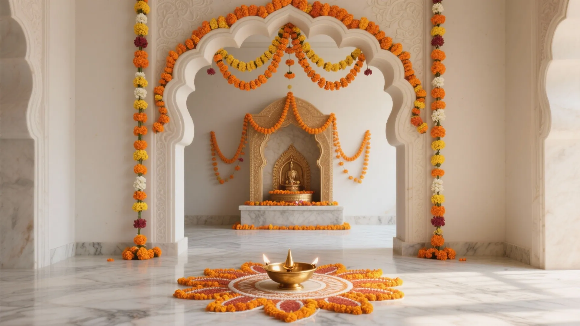 Marigold Torans + Petal Rangoli Fusion