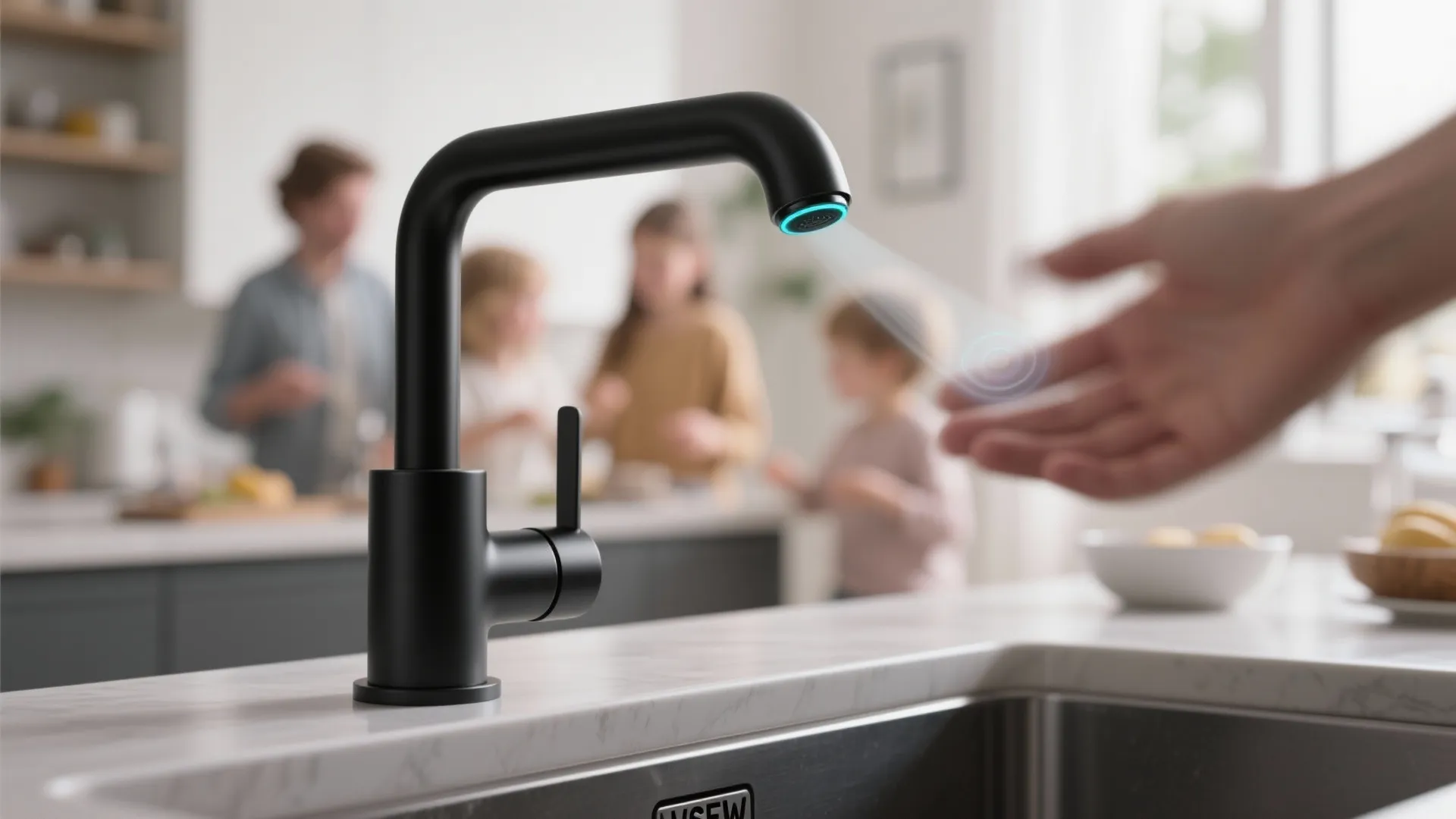 4. Matte black touchless faucet for hygiene and convenience