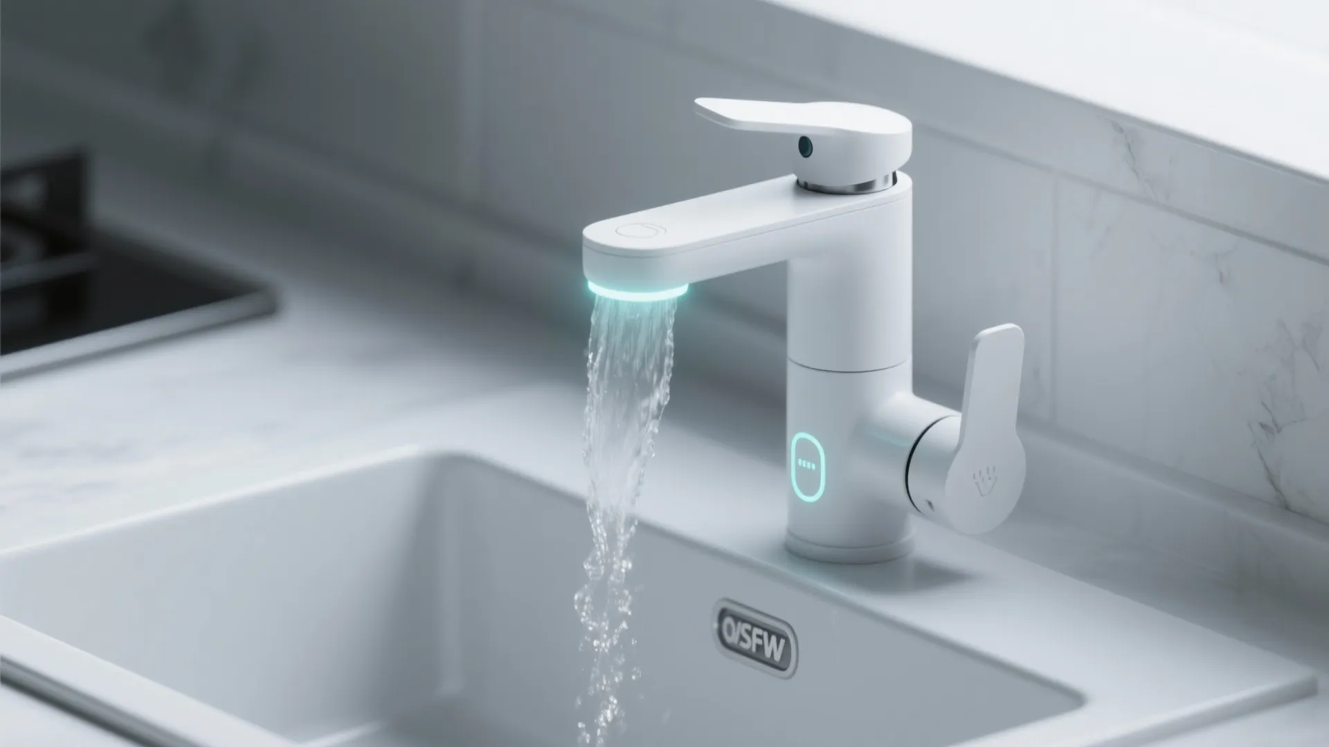 3. White touchless faucet for hygiene and convenience