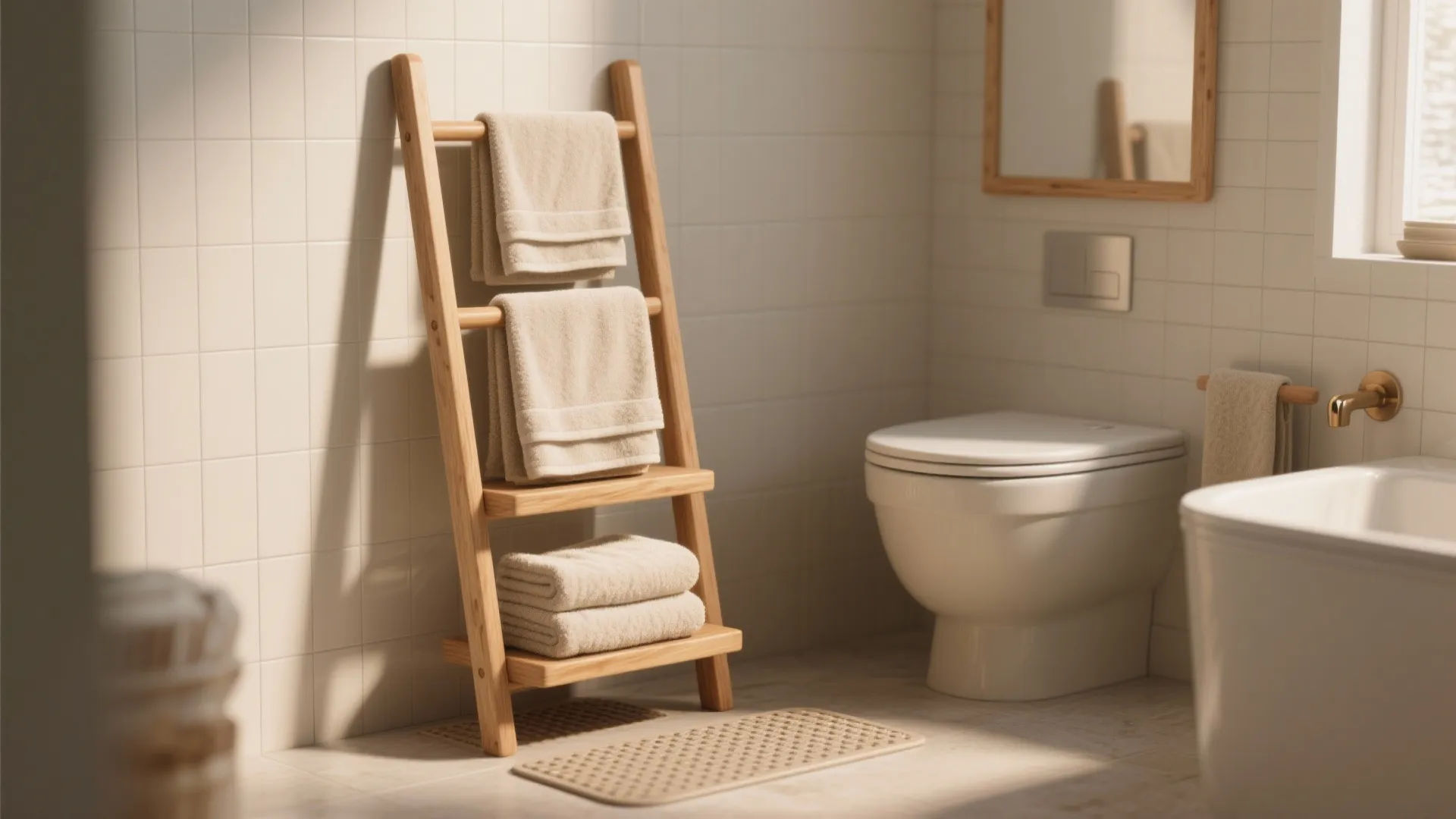 3. Folded towel ladder leaned against wall