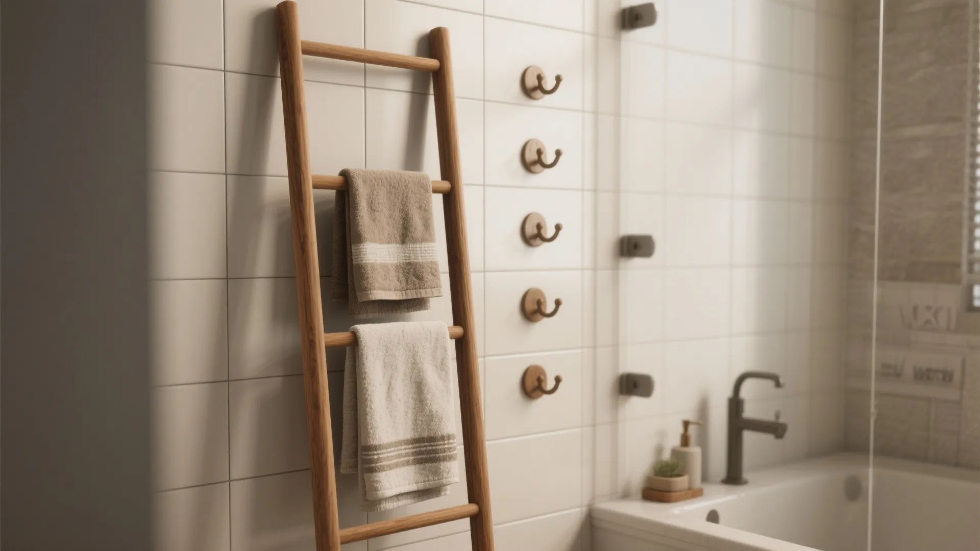 3. Towel Ladders and Hooks as Decor