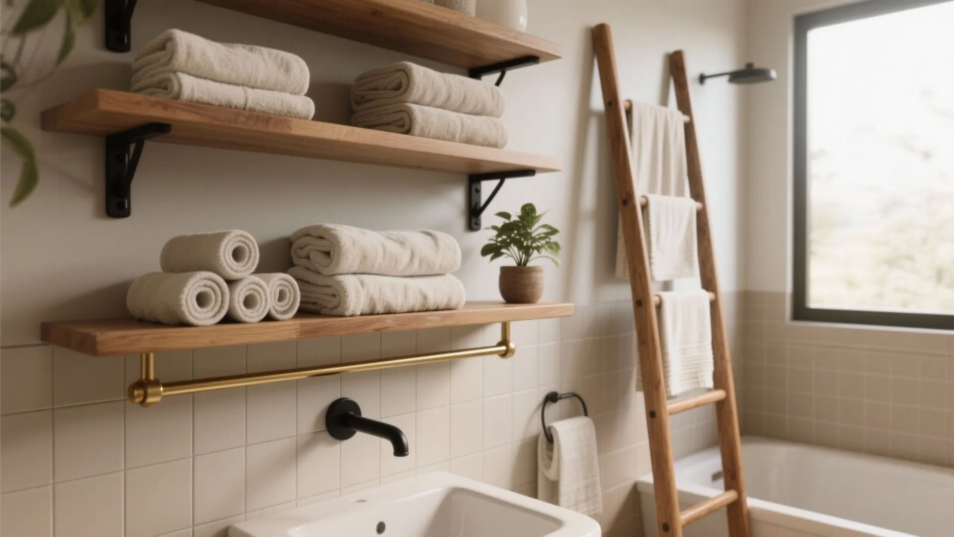 Hang Decorative Towels: 5 Stylish Ways: Simple, space-smart ways I use to hang decorative towels in bathrooms — from hooks to ladders, with real-project tips.