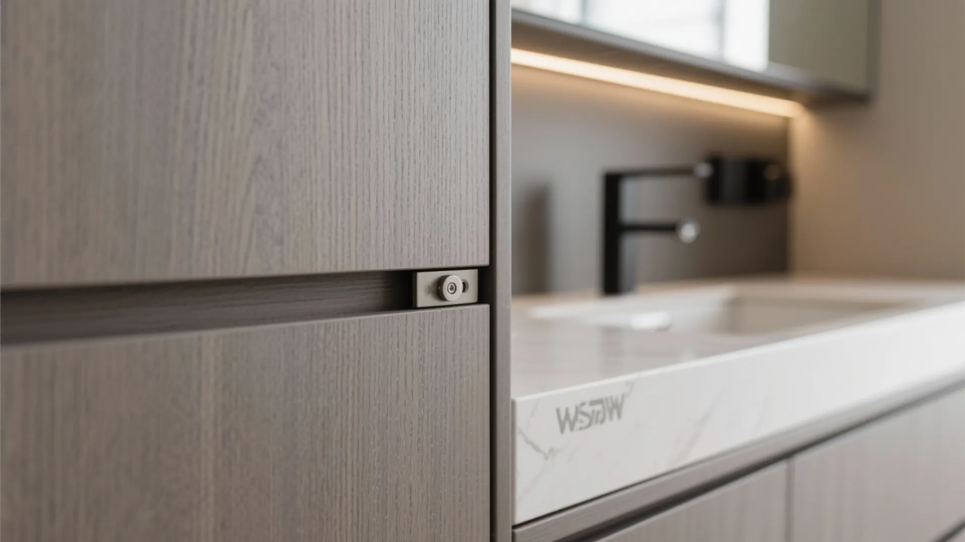 Integrated Countertop Basin with Tall Cabinet (Tower Storage)