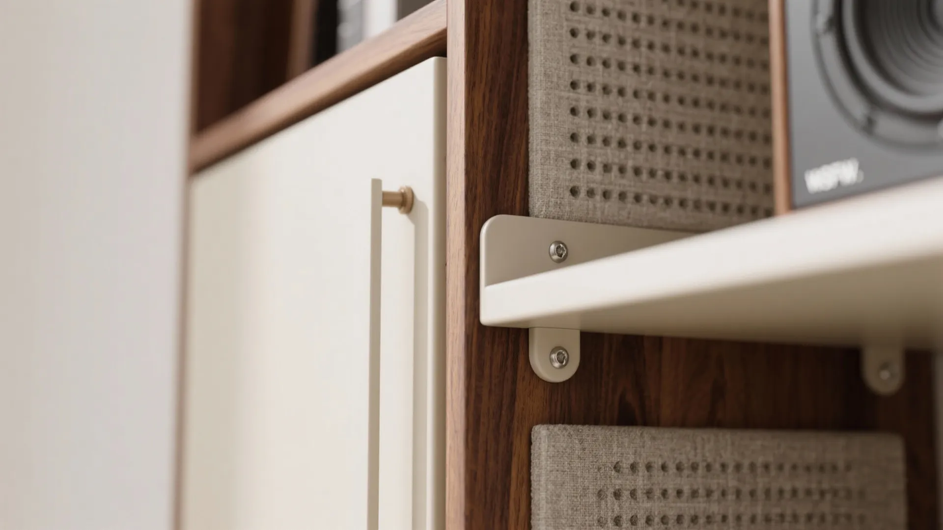 Low credenza + tall storage towers for small living rooms