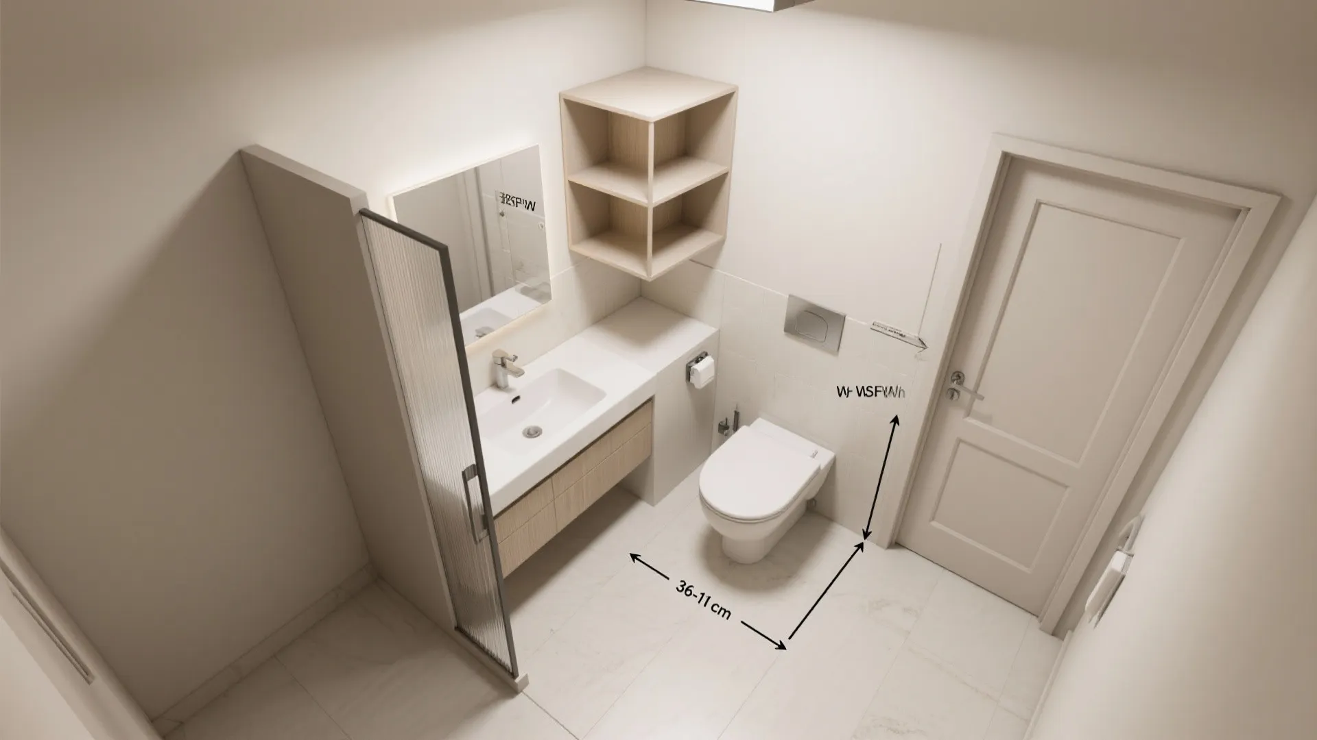 Triangular corner tower with built-in mirror