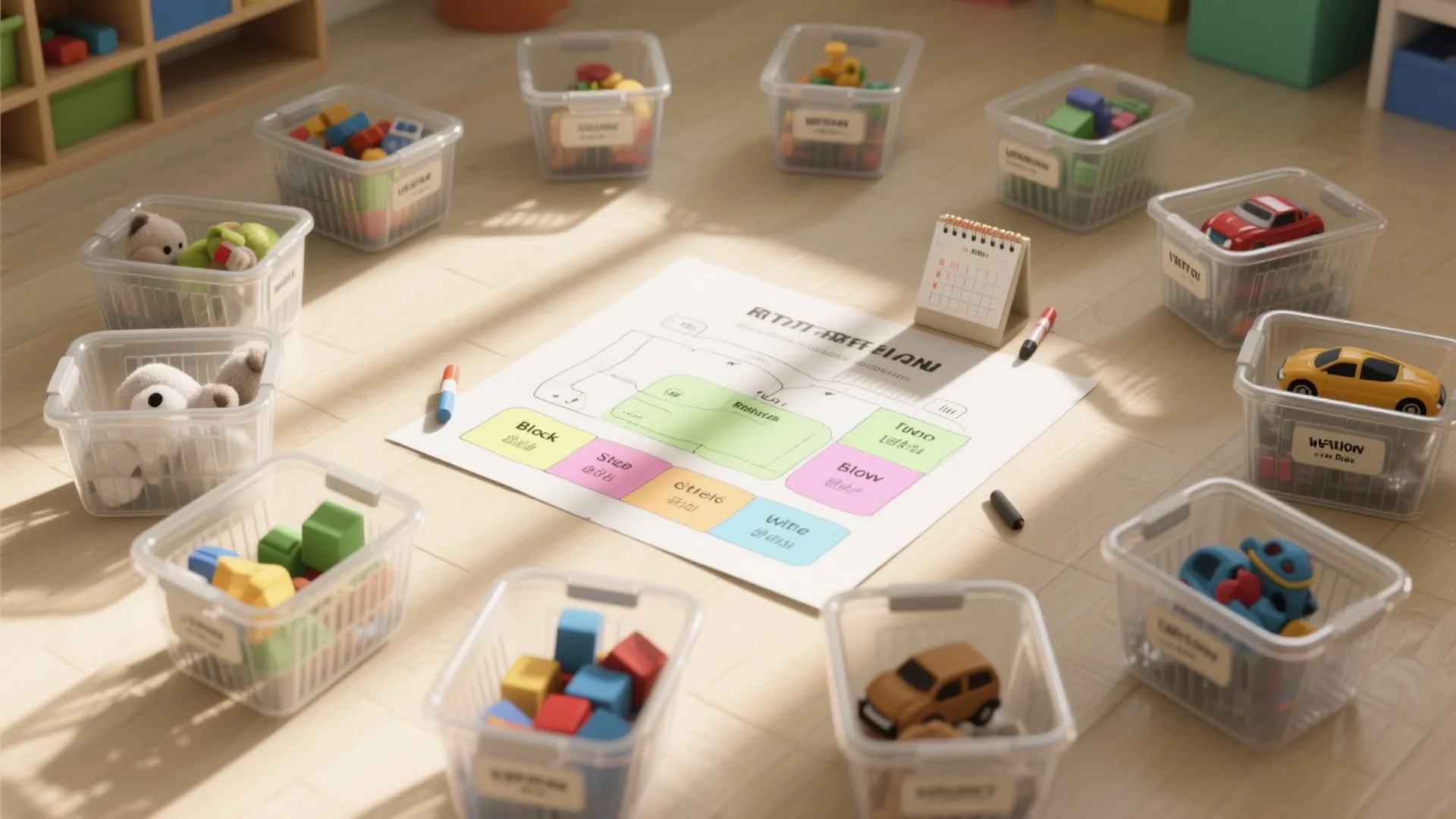 3. Rotating toy bins and seasonal curation