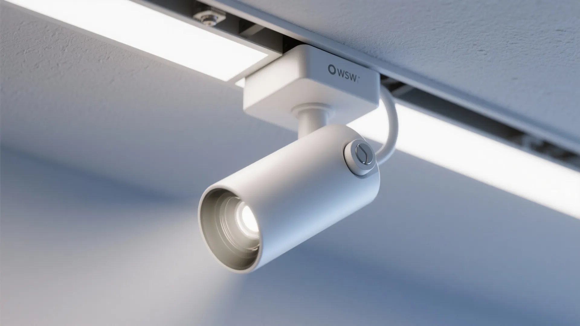 Minimalist track lighting with low‑profile heads