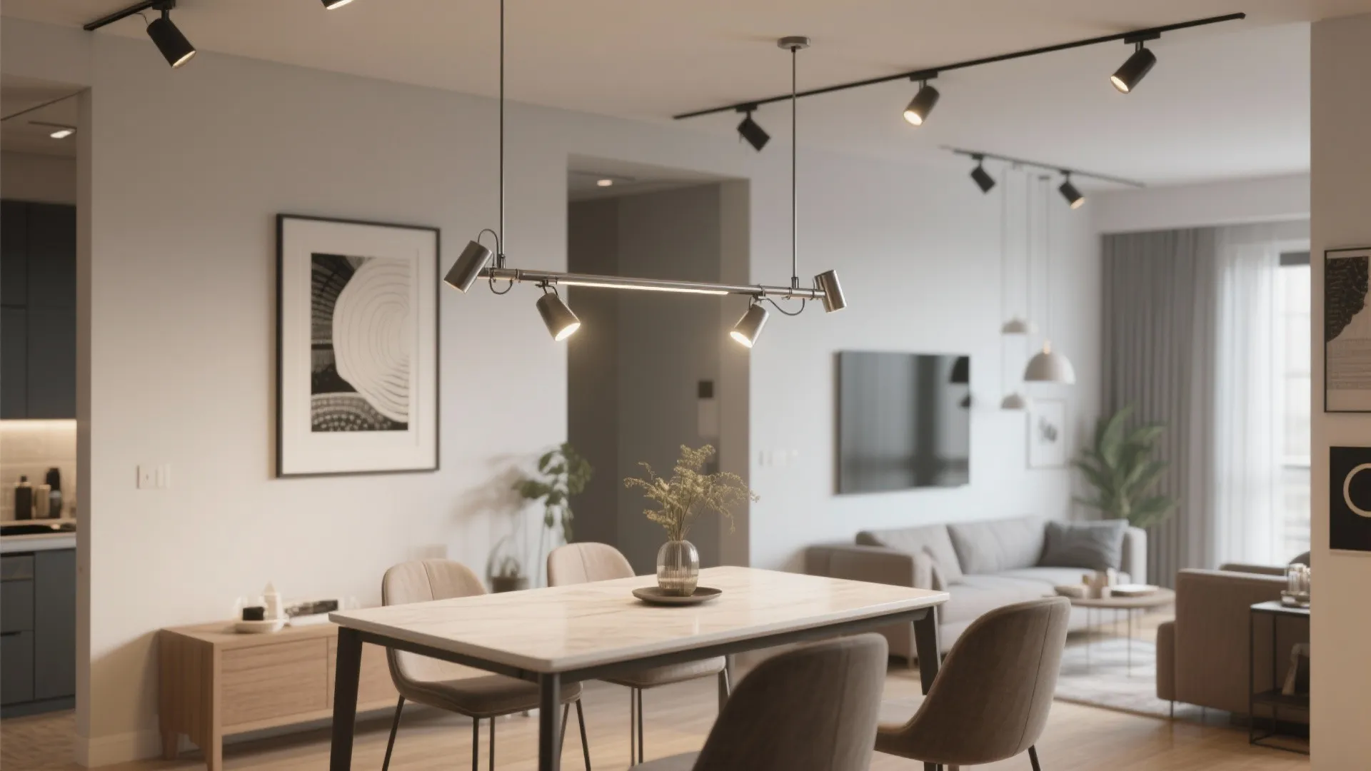 4. Adjustable track lighting for multifunctional spaces