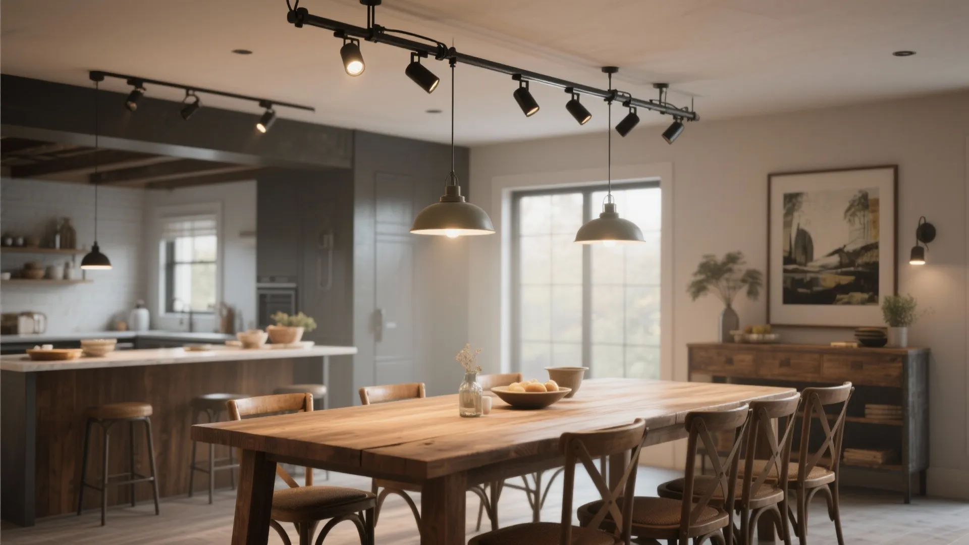 5. Track lighting with adjustable pendants