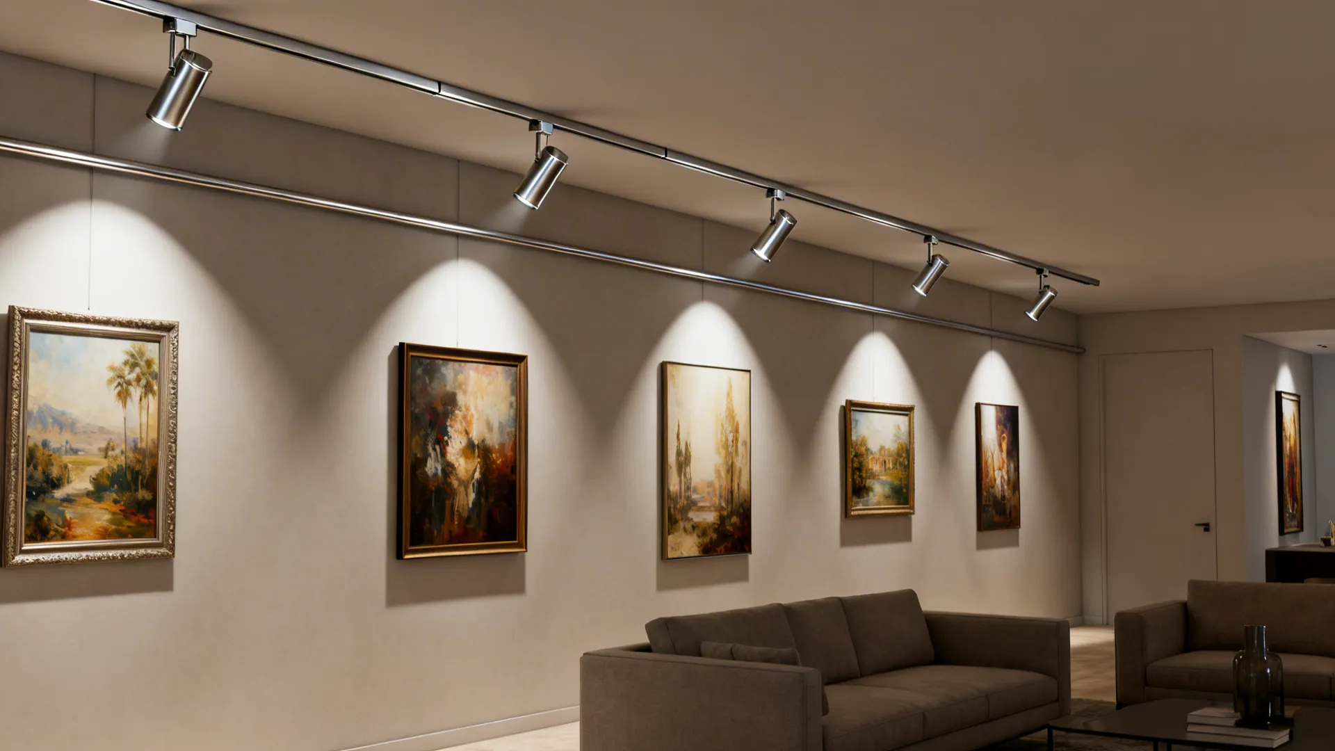 4. Picture rail and adjustable track lighting