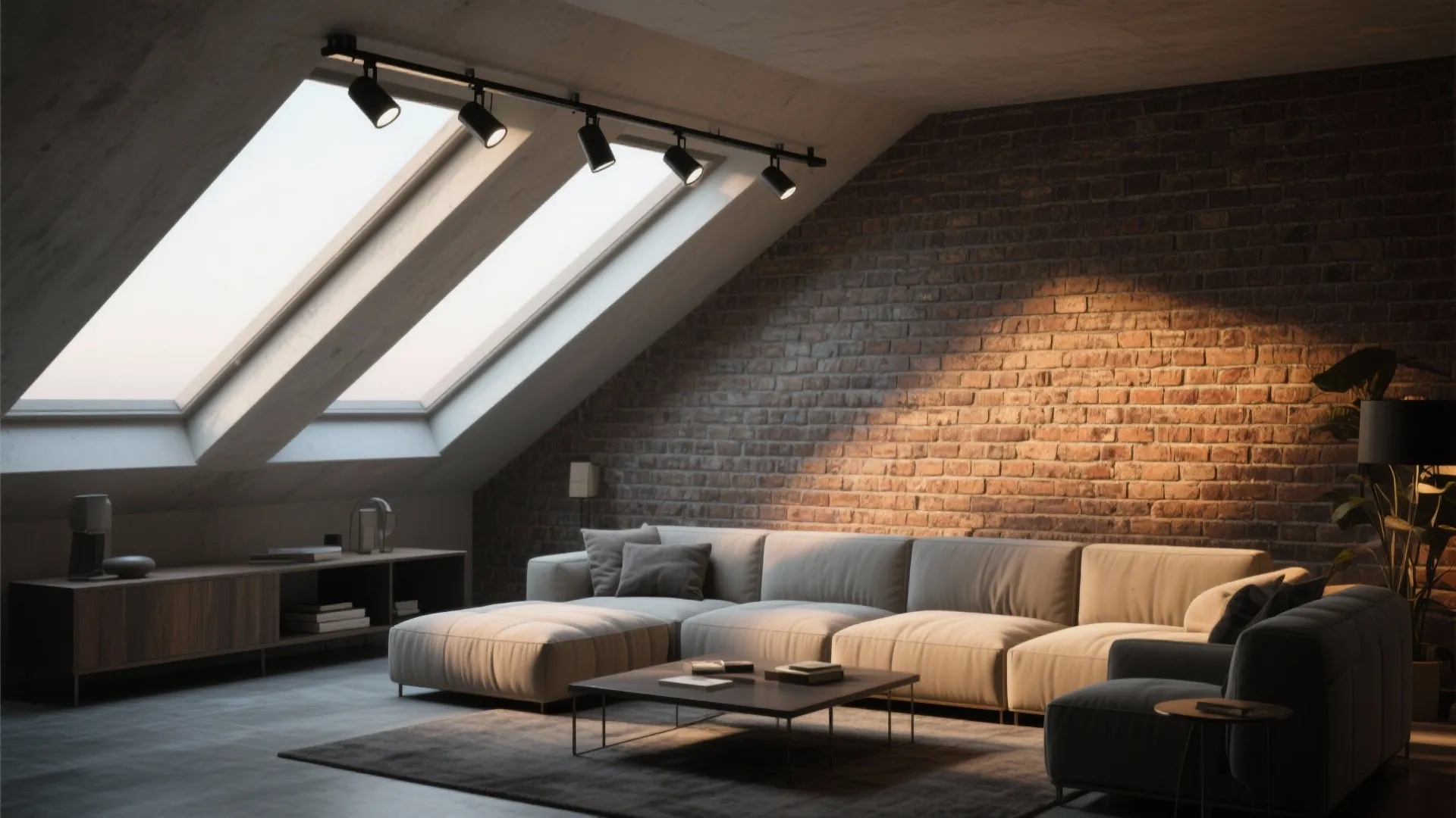 3. Track lighting on a nearby wall or beam