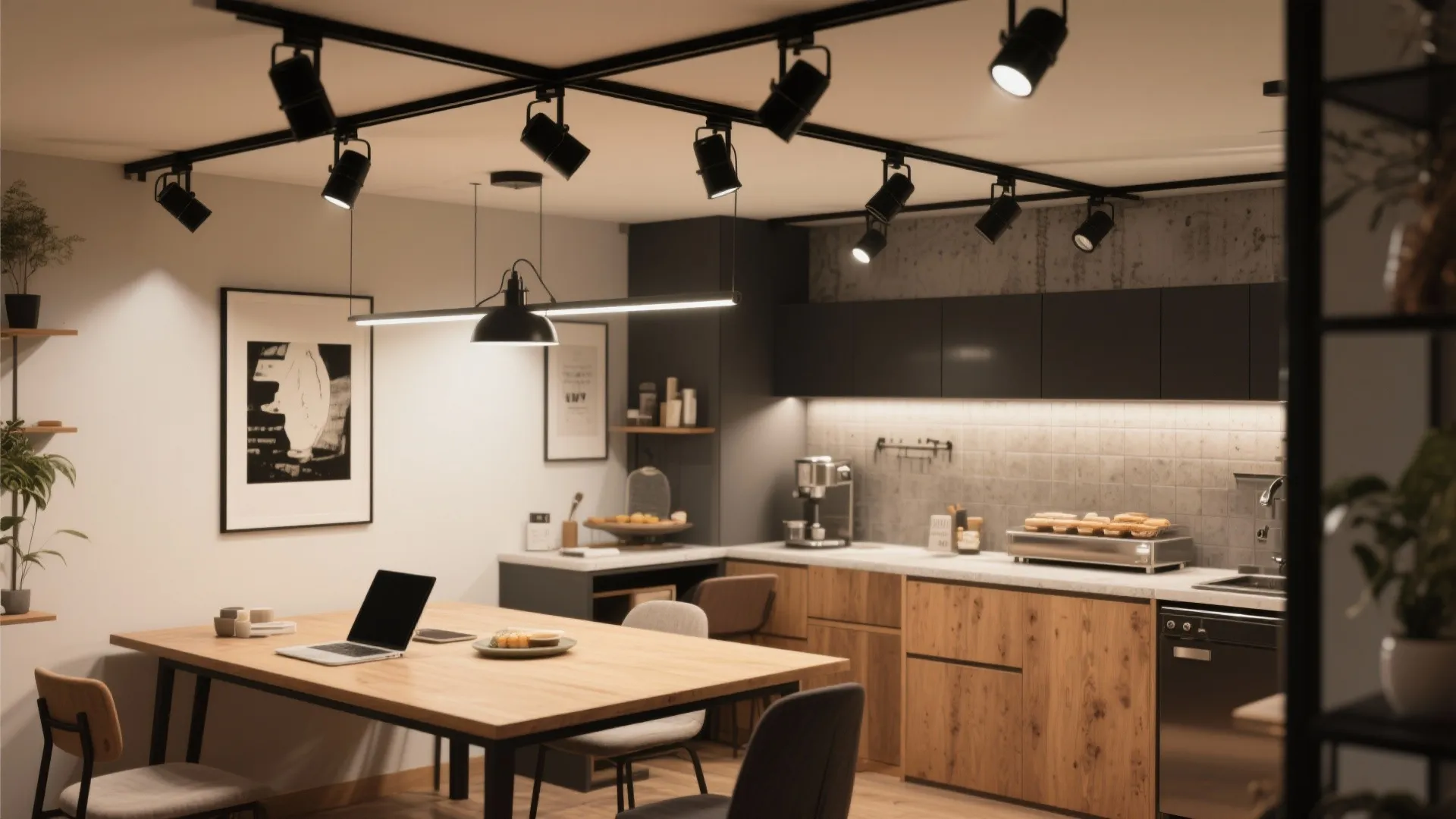 3. Adjustable track lighting for flexible arrangements