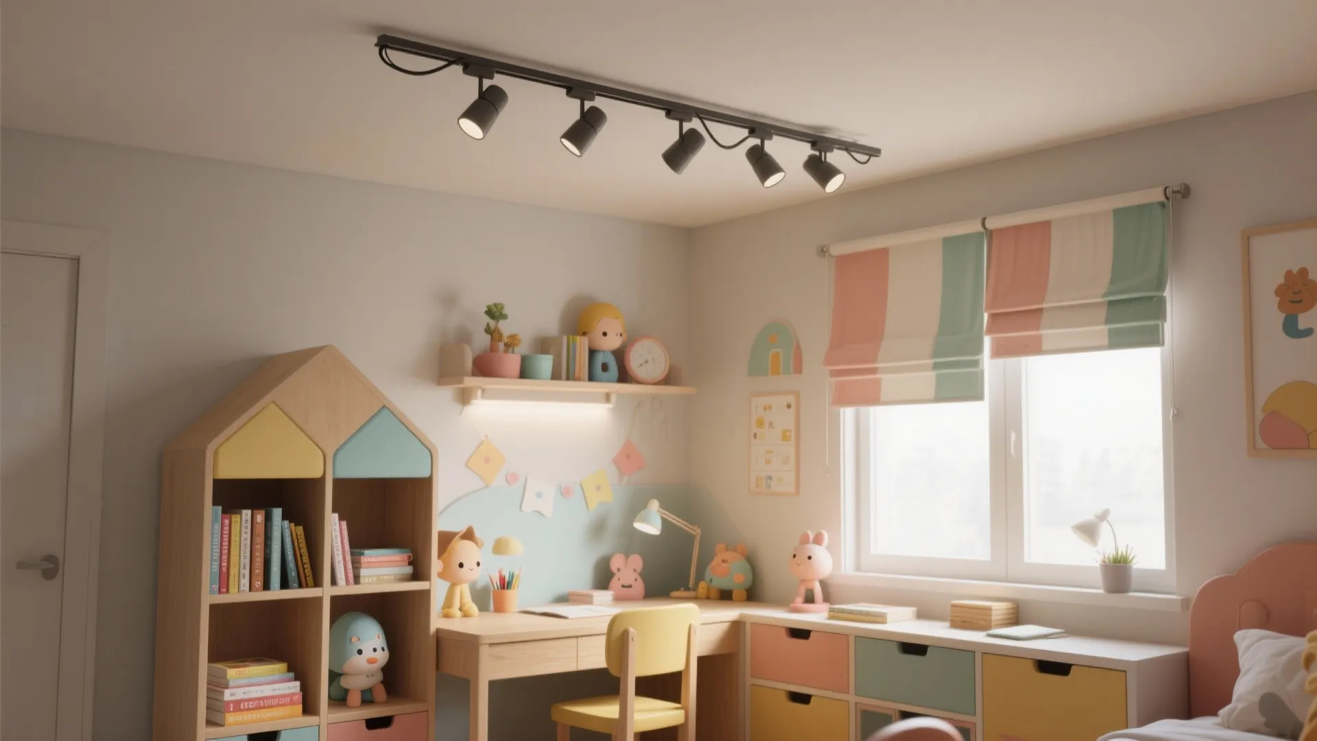 4. Ceiling-mounted track with adjustable heads