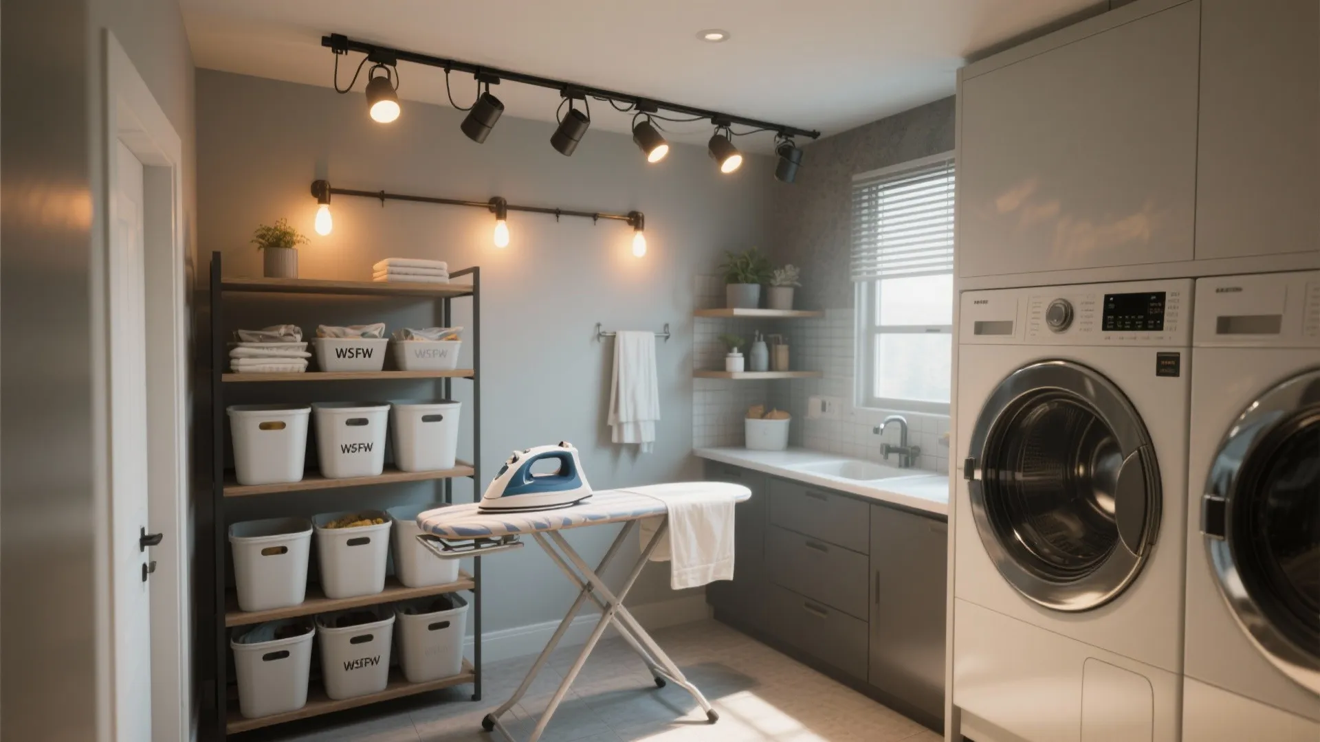 4. Adjustable track lighting for flexible task zones