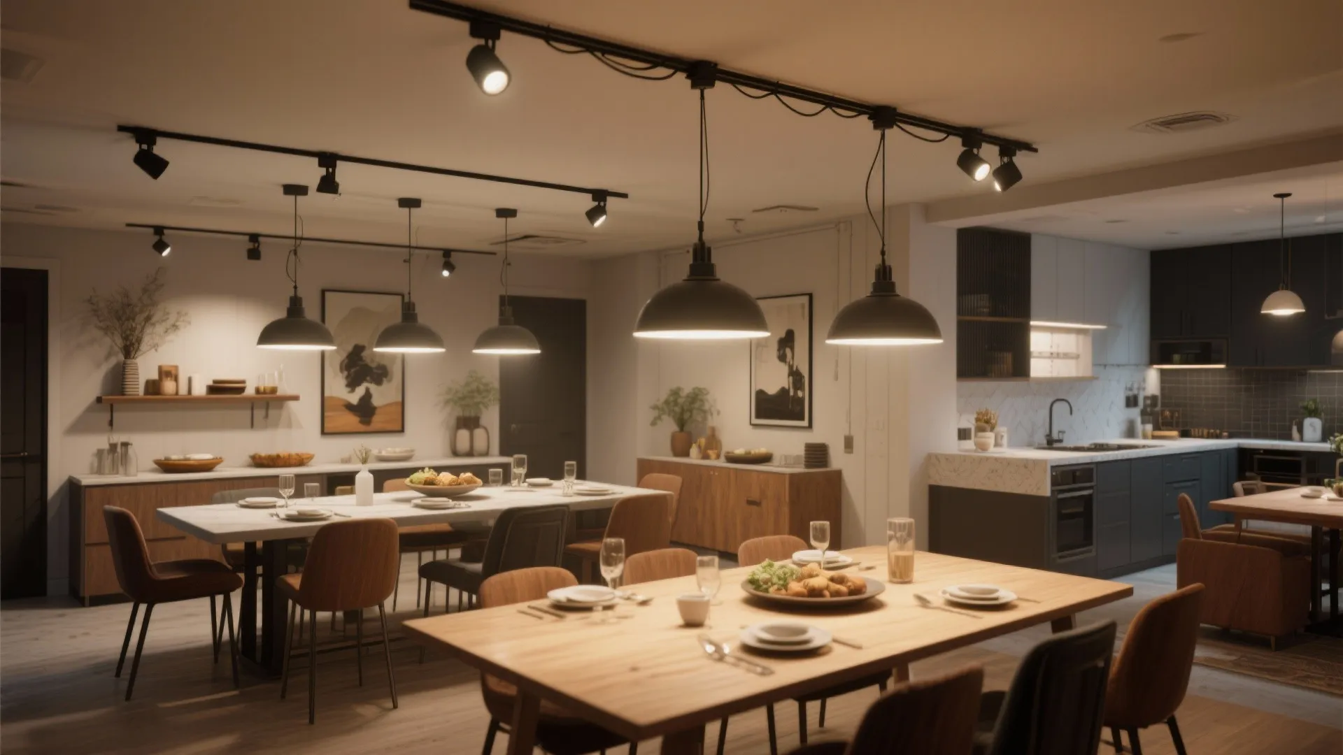 5. Track Lighting with Adjustable Pendants