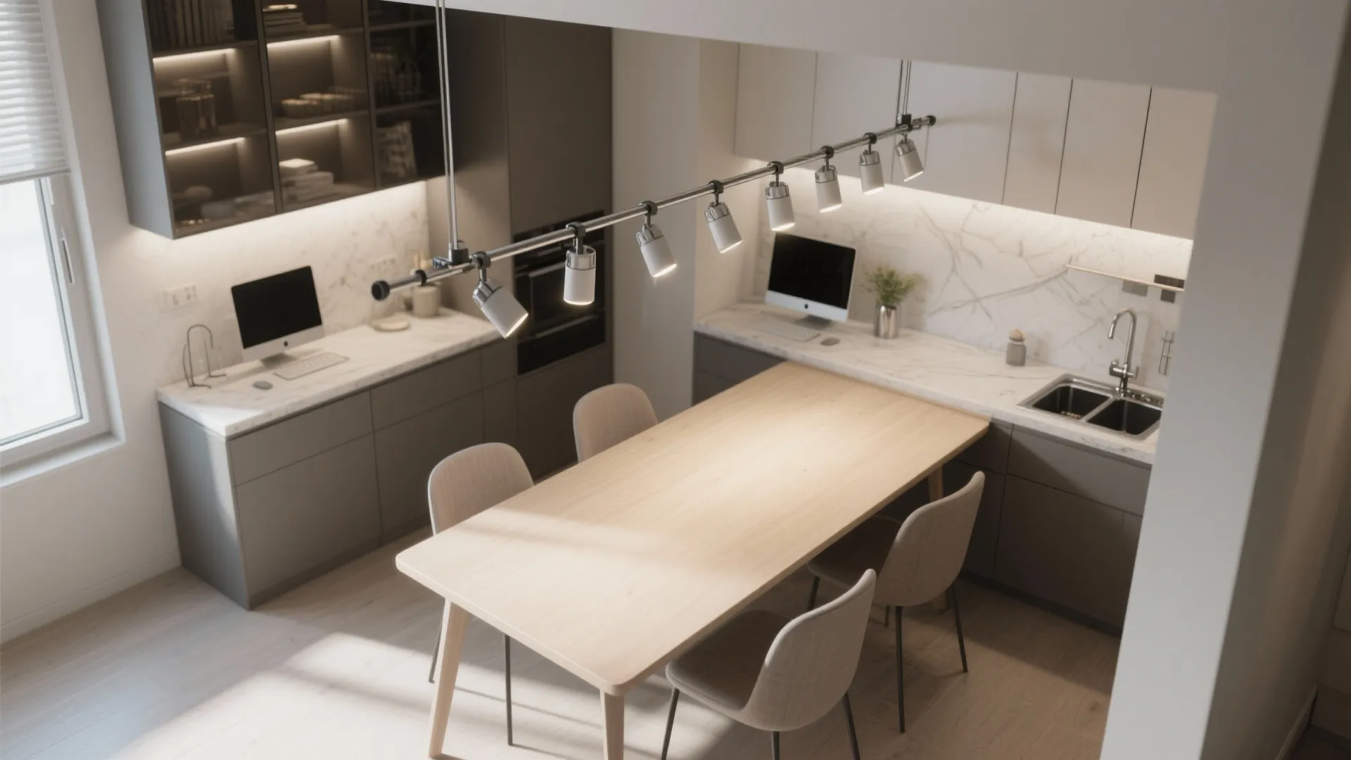 3. Adjustable track lighting for multifunctional spaces