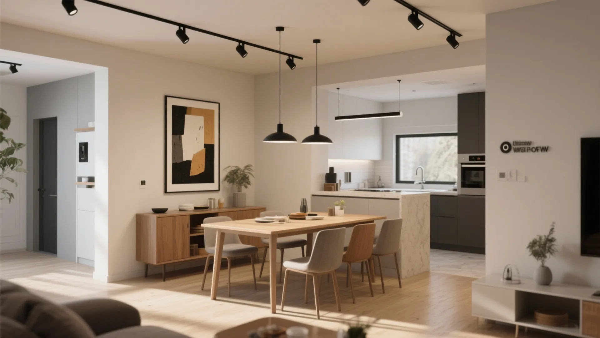 2. Adjustable track lighting for flexible zones