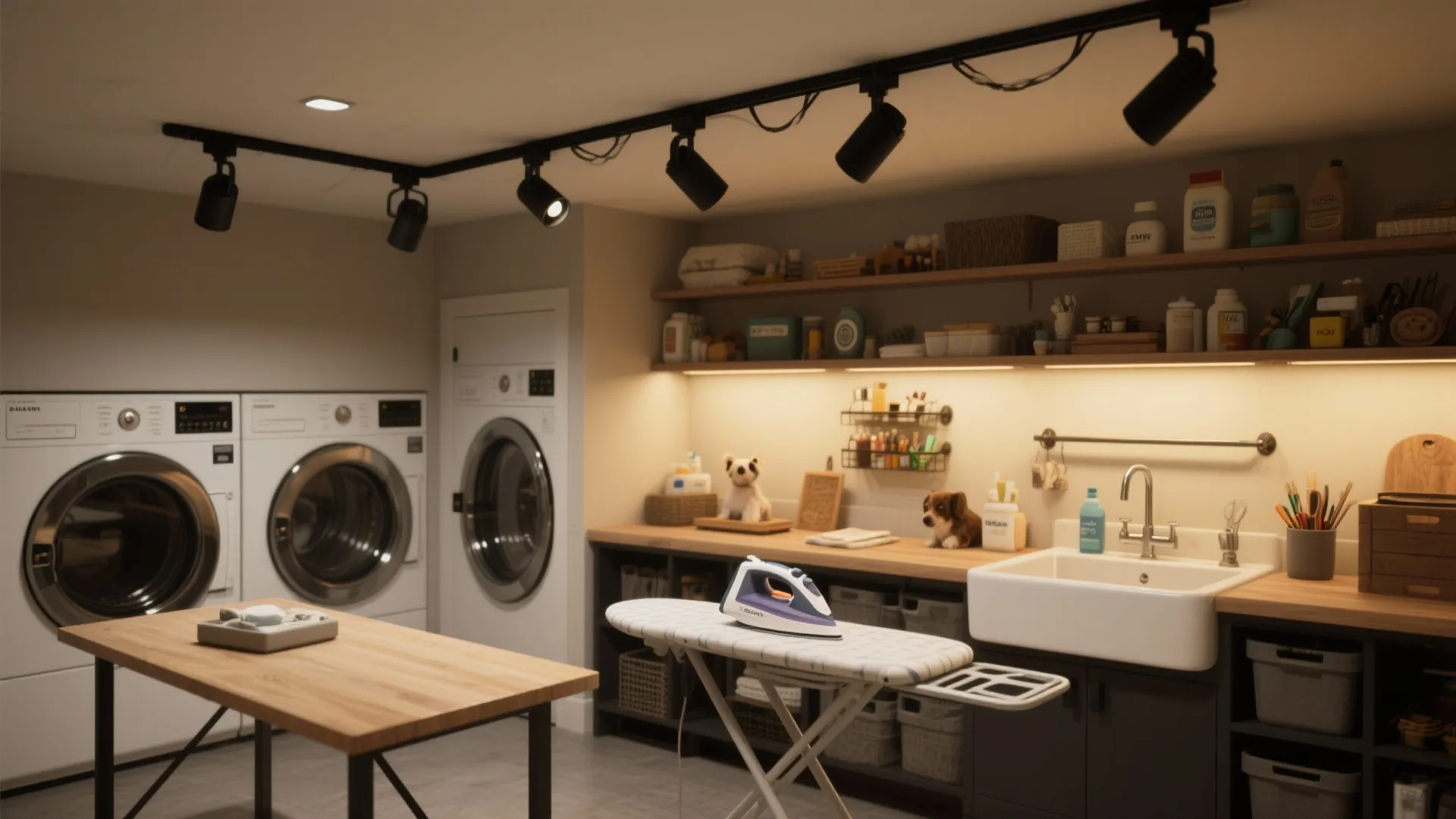 5. Track Lighting for Flexible Task Zoning