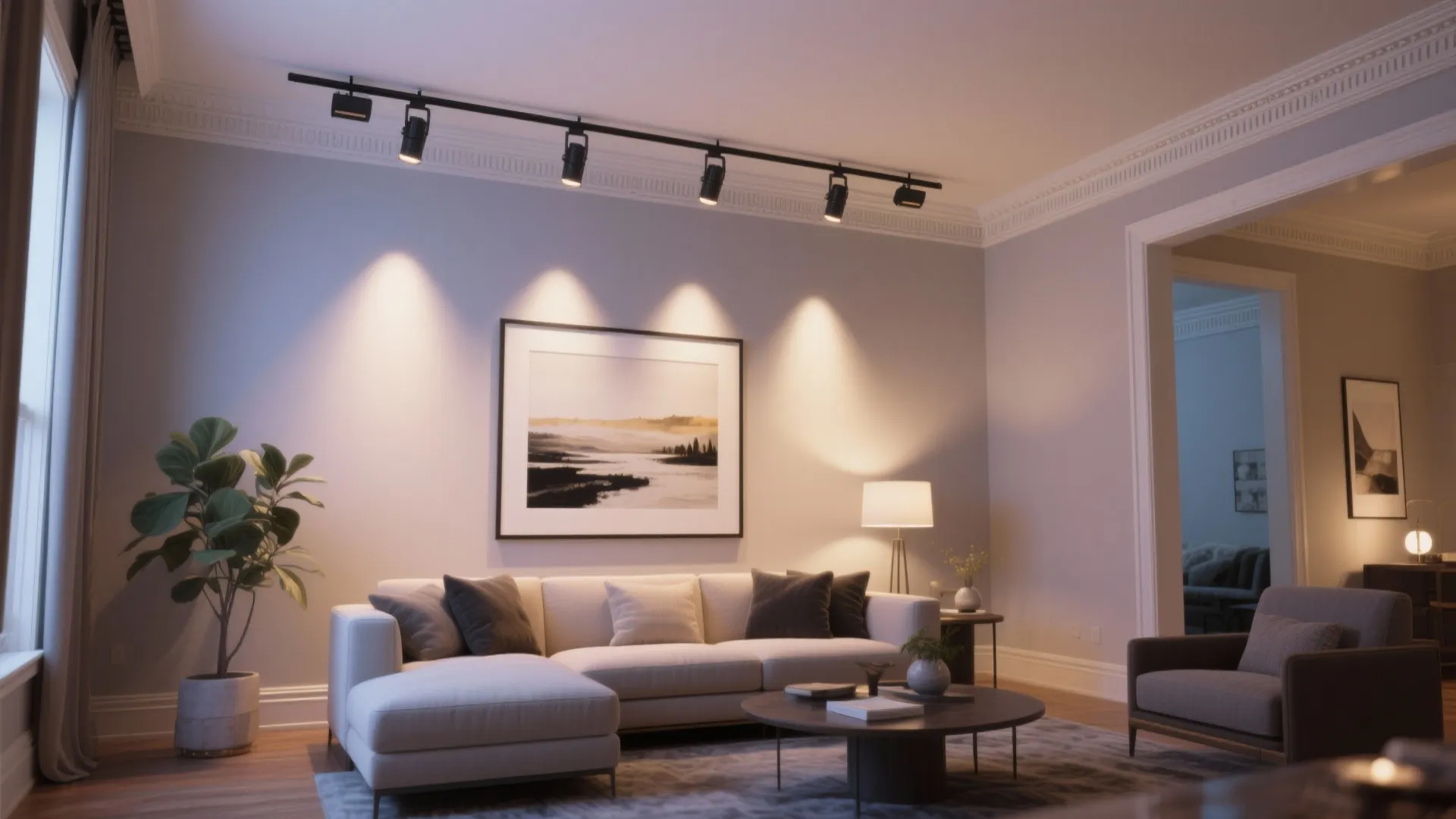 3. Track and rail lighting on walls or crown molding