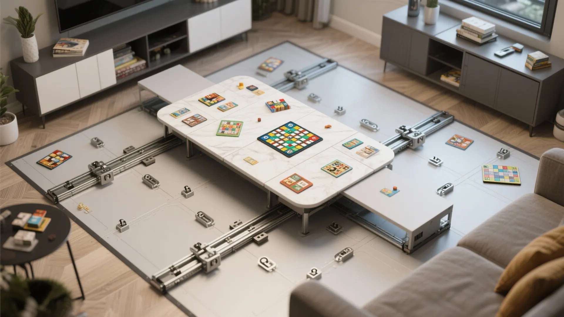 5. Modular table on retractable track system