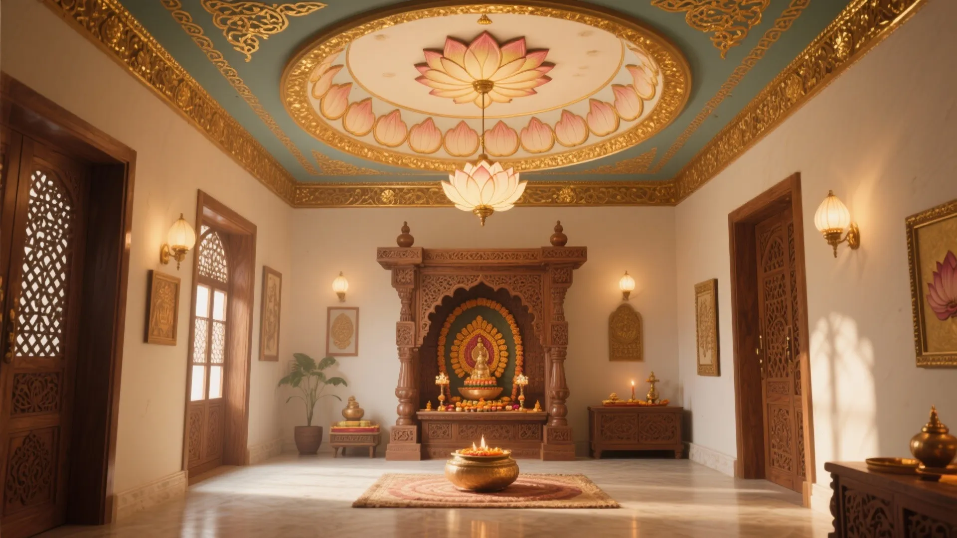 5 Traditional Pooja Room False Ceiling Ideas: Create a serene and sacred space with these imaginative ceiling designs