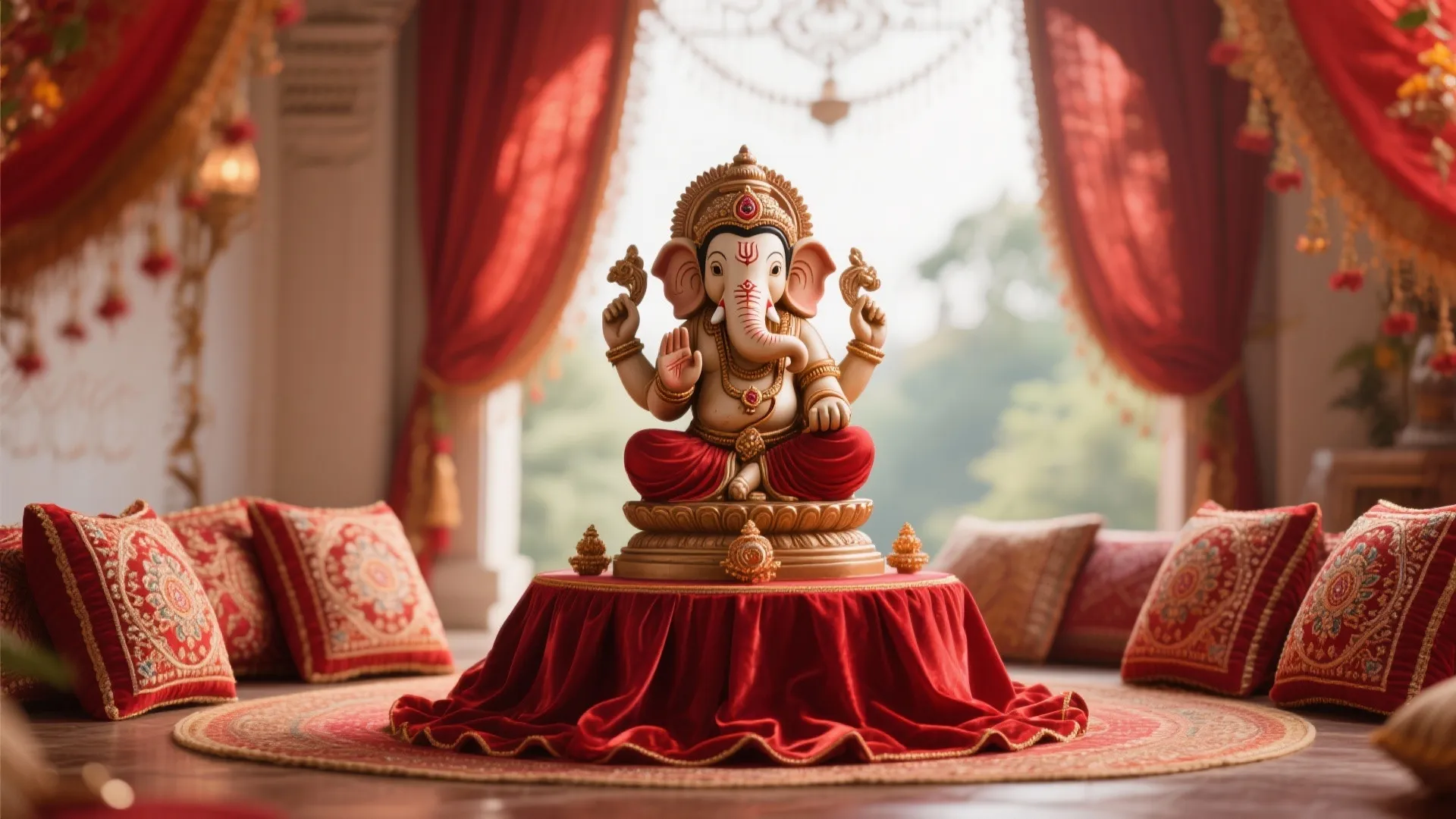 Traditional Fabric Drapes and Cushioned Seating