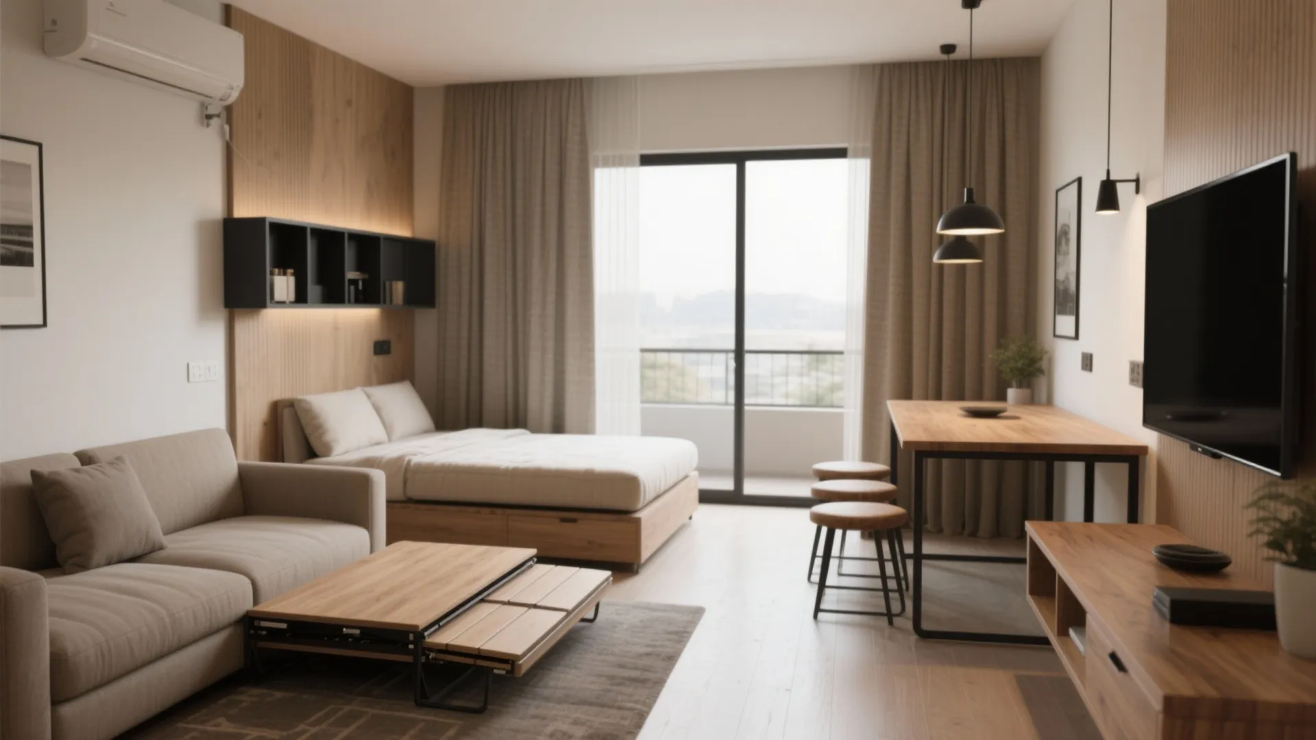 Transformable furniture for living-dining flexibility