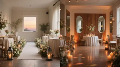 Romantic Wedding Reception Space with Candlelight & Floral Accents