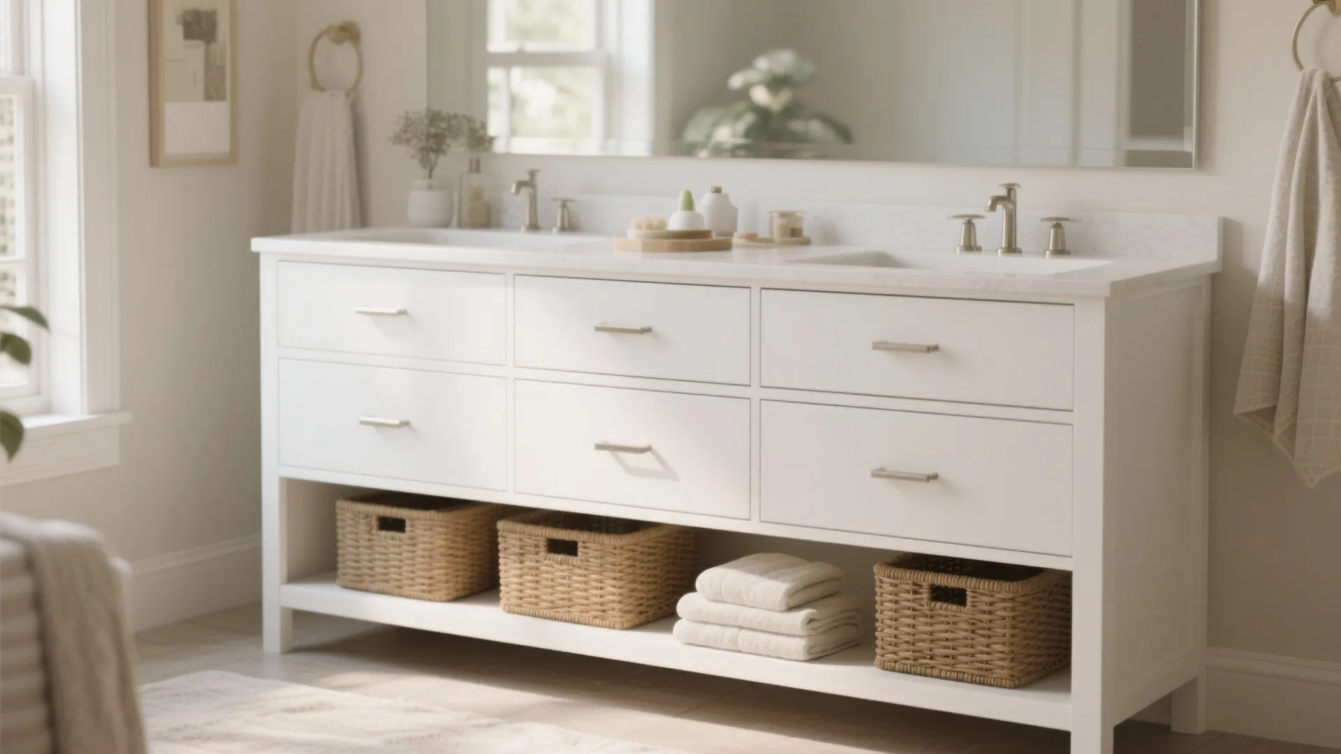 Transitional 48" Vanity with Open Shelves